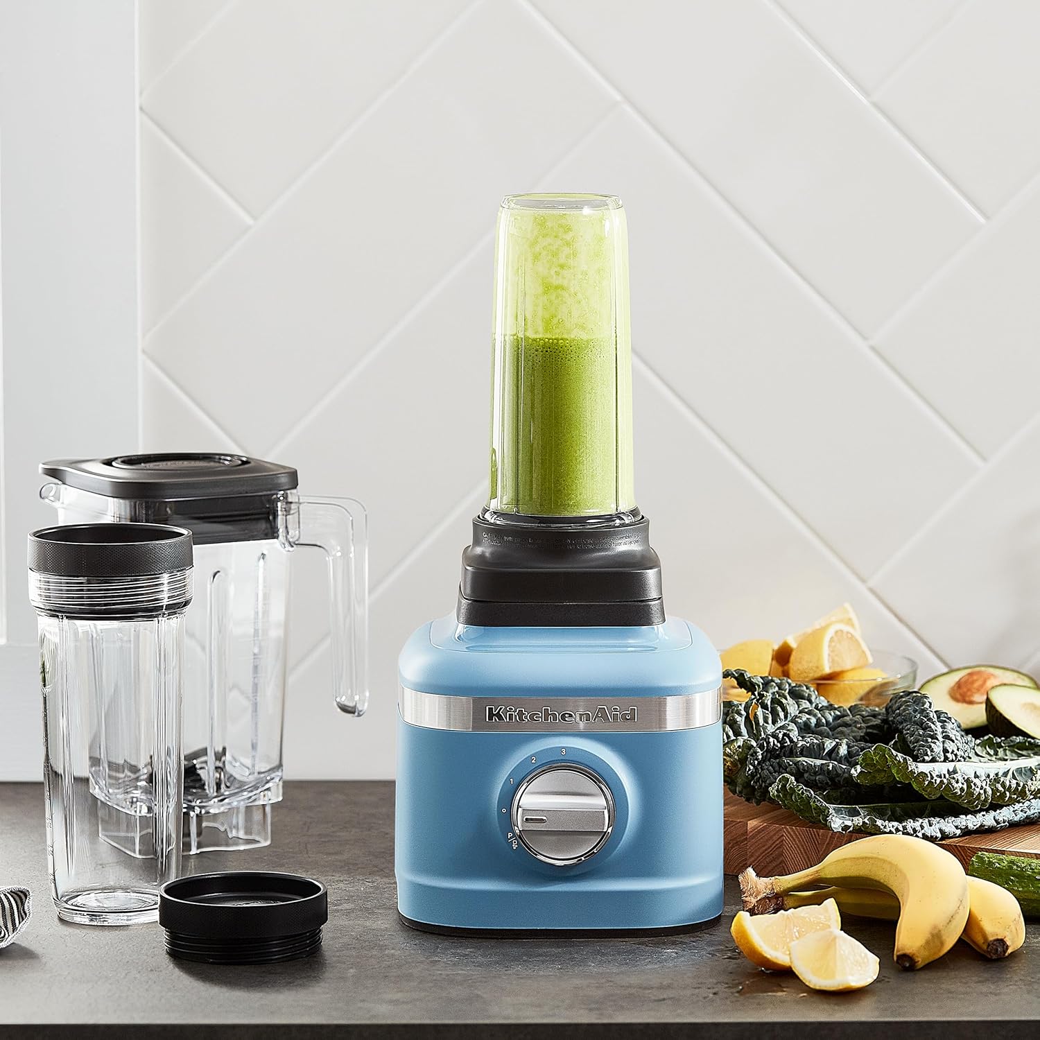 KitchenAid K150 3 Speed Ice Crushing Blender with 2 Personal Blender Jars - KSB1332Y - Blue Velvet