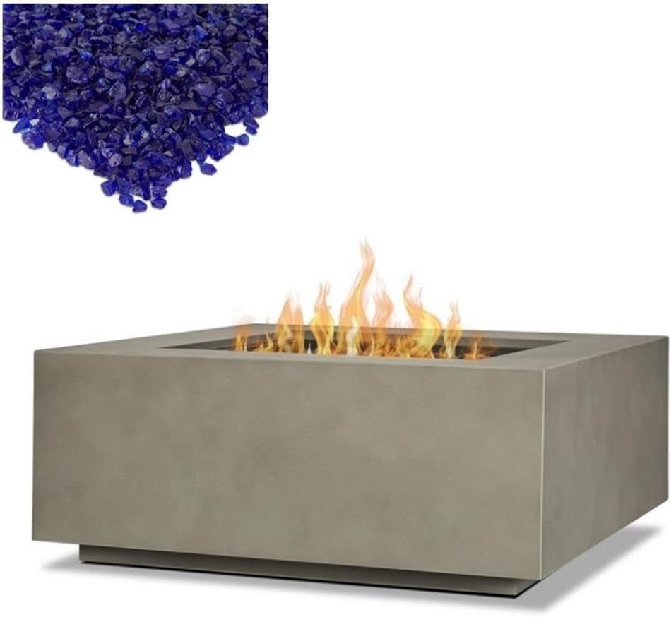 Home Square 2-Piece Set with Square Propane Fire Table Fire Glass