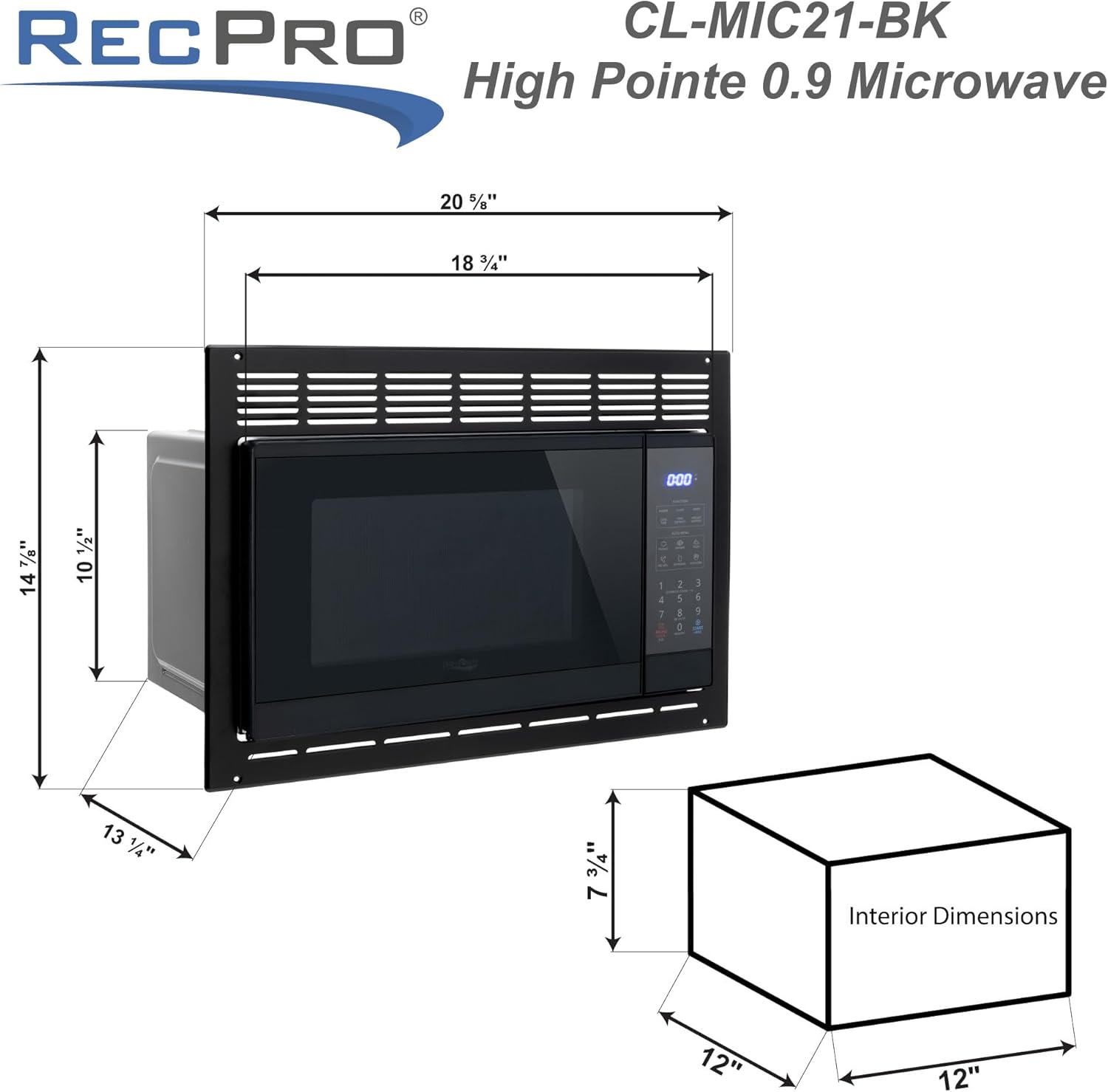 RecPro High Pointe Black Microwave | 0.9 Cu. Ft. | 6 Cook Modes | Child Lock | Touch Pad Controls | Mute Mode