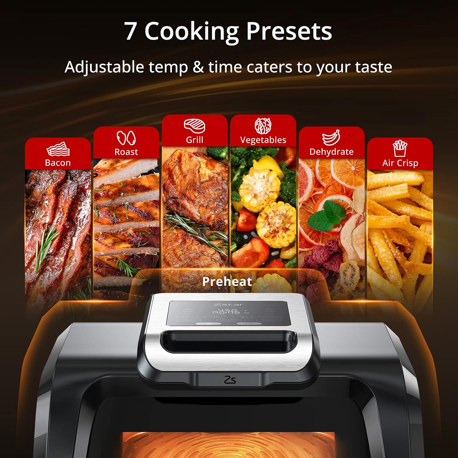 Zstar Indoor Grill Air Fryer Combo with See-Through Window, 7-in-1 Smokeless Electric Air Grill up to 450°F, 1750W Contact Grill with Non-Stick Removable Plates, Even Heat, Silicon Tongs as Gift, 4Qt