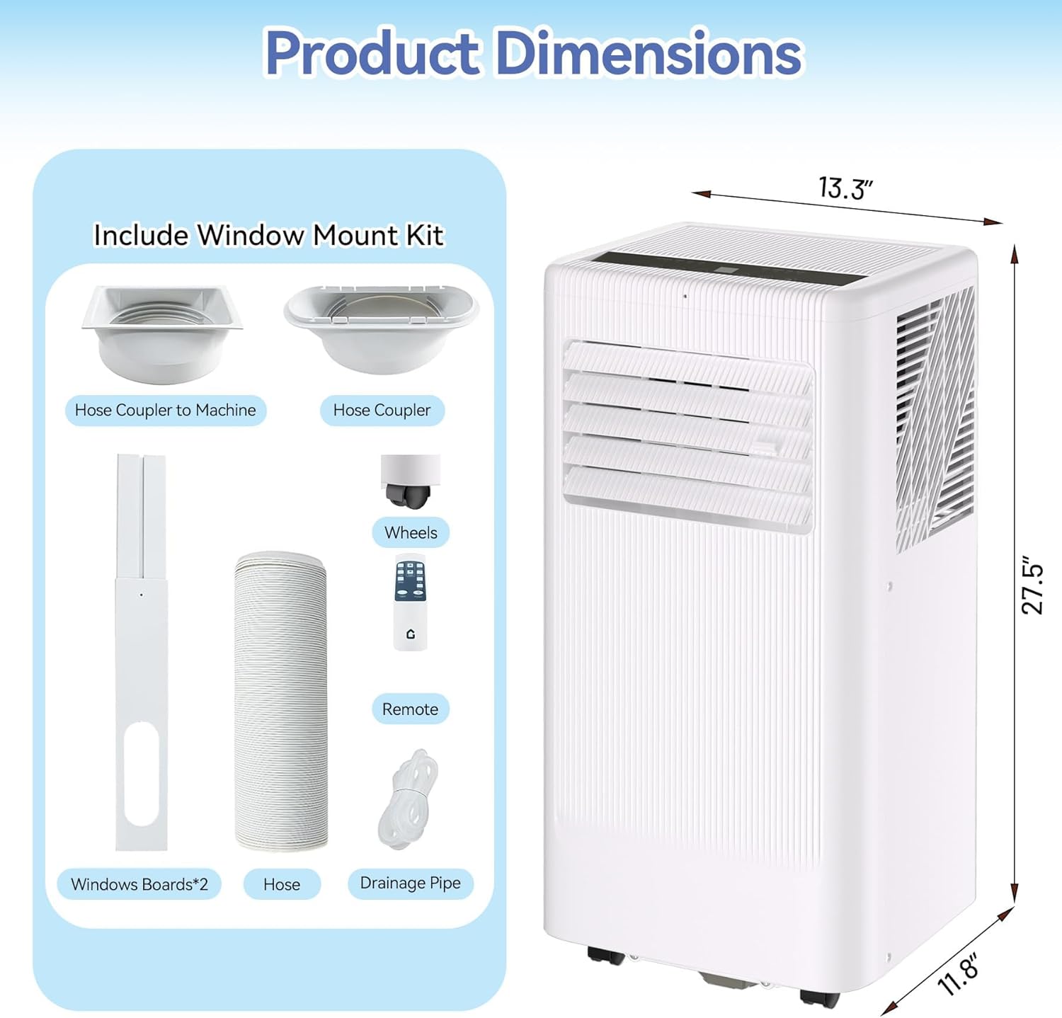 Portable Air Conditioner with Cooling, Dehumidifier and Fan Functions, Standing Cooling, 8000 BTU, Cools Up to 420 Sq. Ft., Remote Control, LED Display, and Window Venting Kit Included