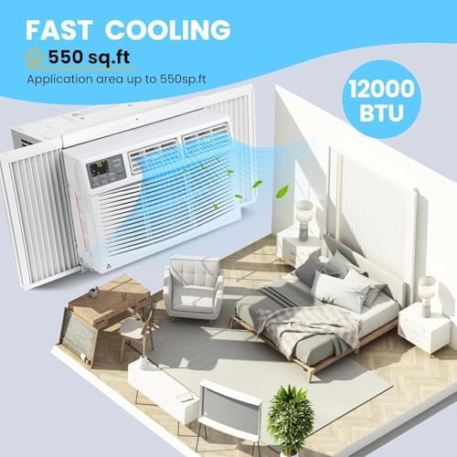 12000 BTU Window Air Conditioner with Wi-Fi, Smart Air Conditioner Window Unit - Remote & App Control & Timer Function & Easy Install Kit, Cools Up to 550 Sq. Ft, Window AC Unit Cool/Dehumidify/Fan
