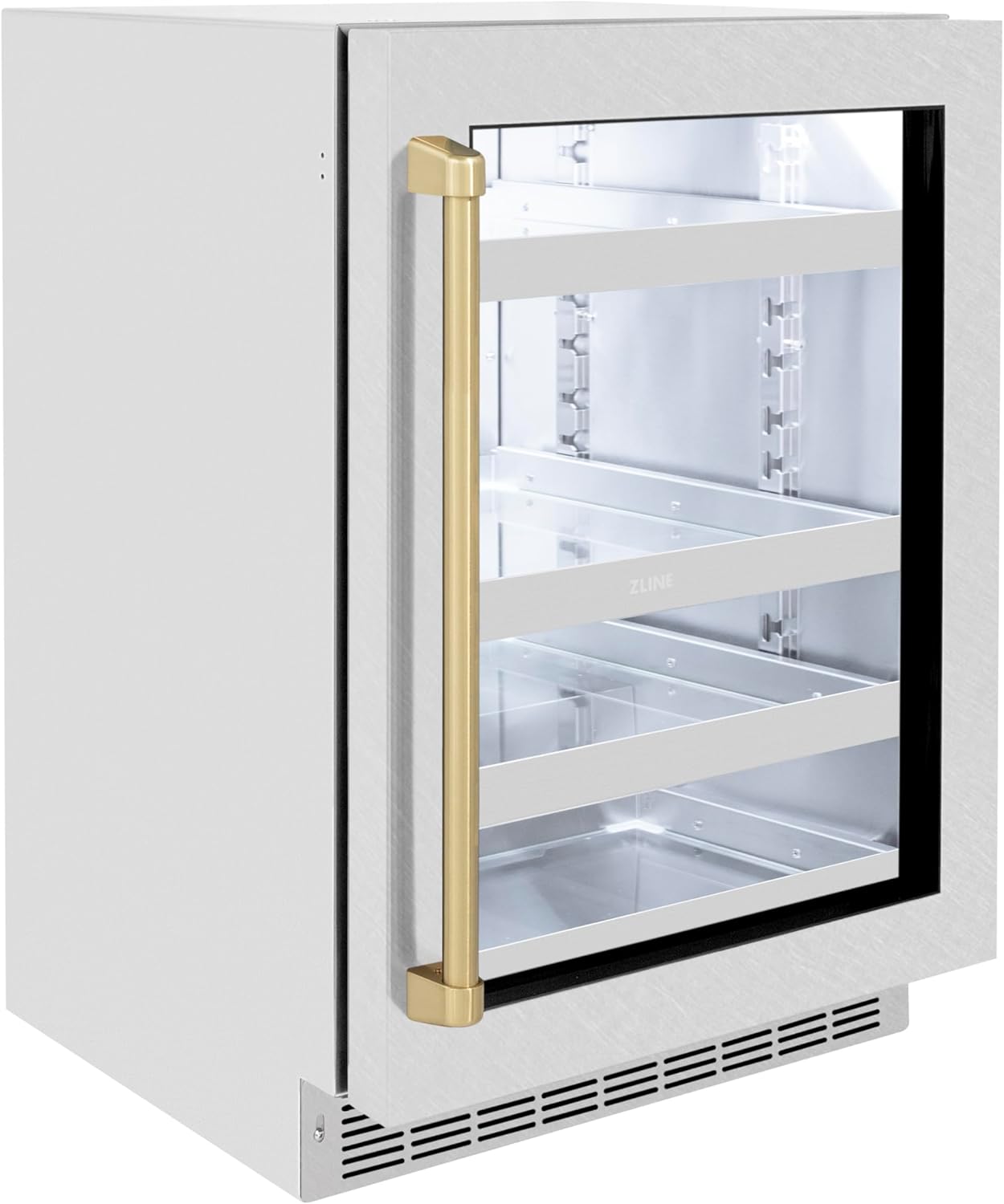 ZLINE Autograph Edition 24 in. Touchstone 151 Can Beverage Fridge With Satin Stainless Steel Glass Door And Champagne Bronze Handle (RBSOZ-SN-24-CB)