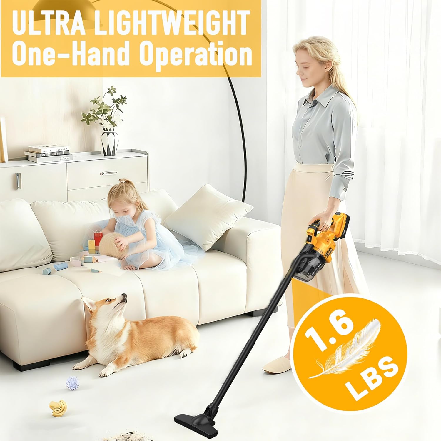 Cordless Vacuum Cleaner for Dewalt 20V Battery (No Battery), 35kPa Strong Suction 65CFM, Brushless Handheld Vaccum Kit with 4-Nozzle Portable Design, 4 Washable HEPA Filters (Tool Only)