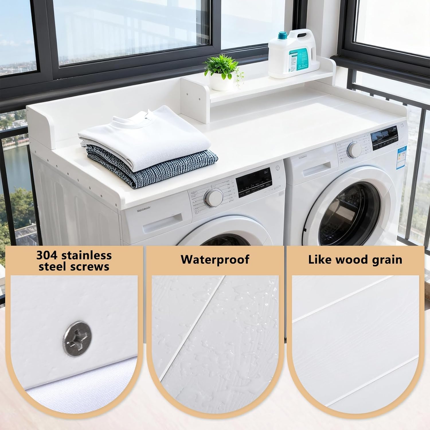 Washer and Dryer Countertop with Shelf, HDPE 2-Tier Laundry Countertop, 54