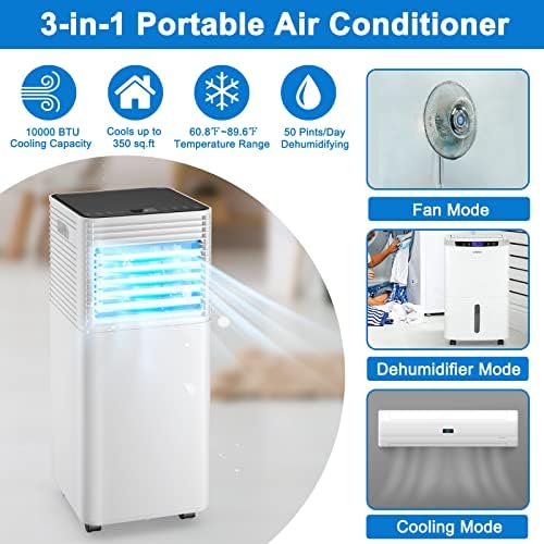 GOFLAME Portable Air Conditioner, 10000 BTU Powerful AC Unit with Remote Control and 4 Universal Casters, 3-IN-1 Air Cooler & Dehumidifier & Fan with 24H Timer for Living Room, Bedroom, Office, Black