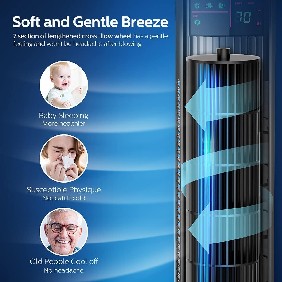 Simple Deluxe 36 Inch Oscillating Tower Fan for Bedroom, 3 Speeds Standing Fan with Remote, Quiet Cooling fan for Indoors, 15H Timing, 3 Modes,Black