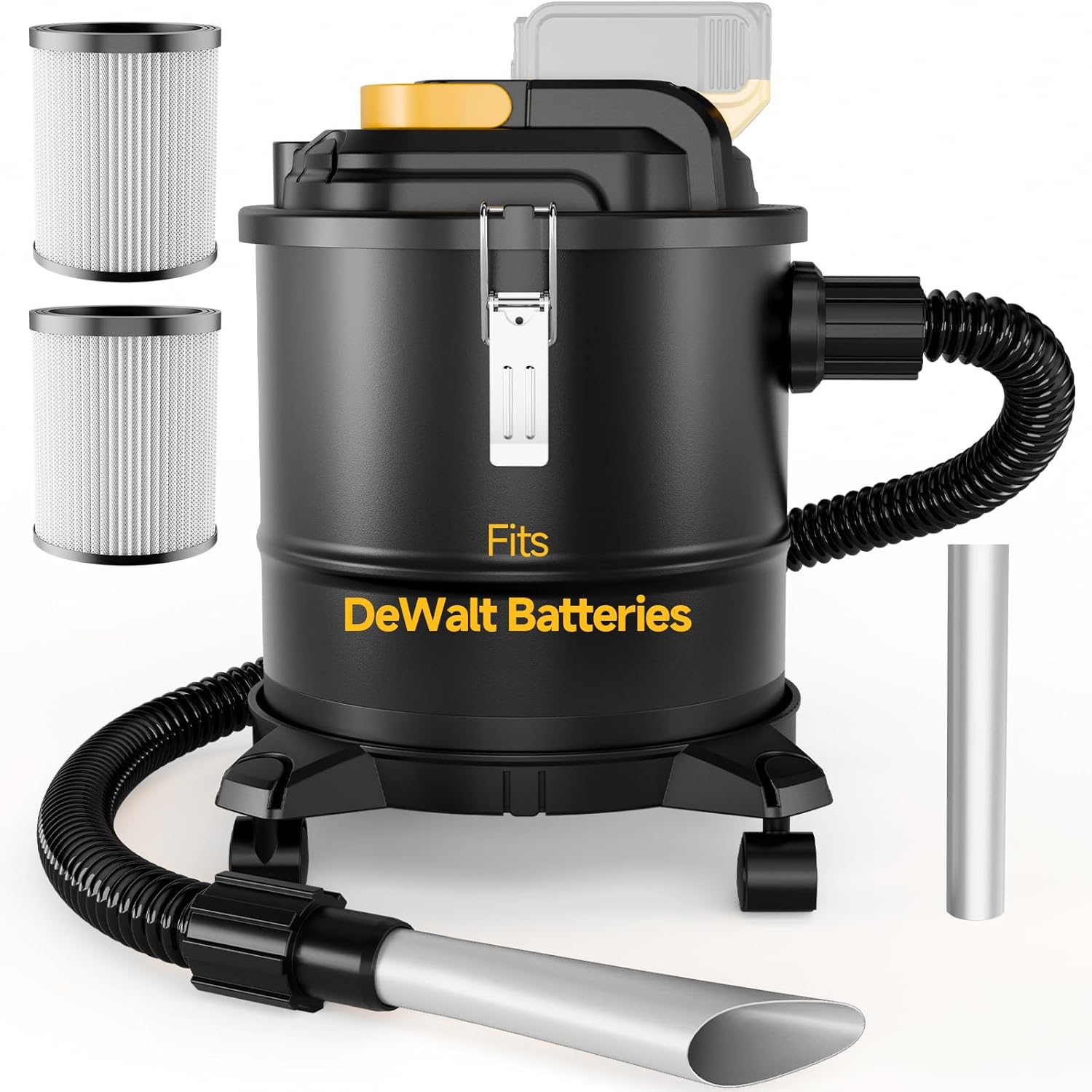 Cordless Ash Vacuum for Pellet Stoves, for DEWALT 20V Max Battery, Pellet Stove Vacuum Cleaner with 2 HEPA Filters, Powerful Suction, 4 Gallons & 4 Wheels, 38