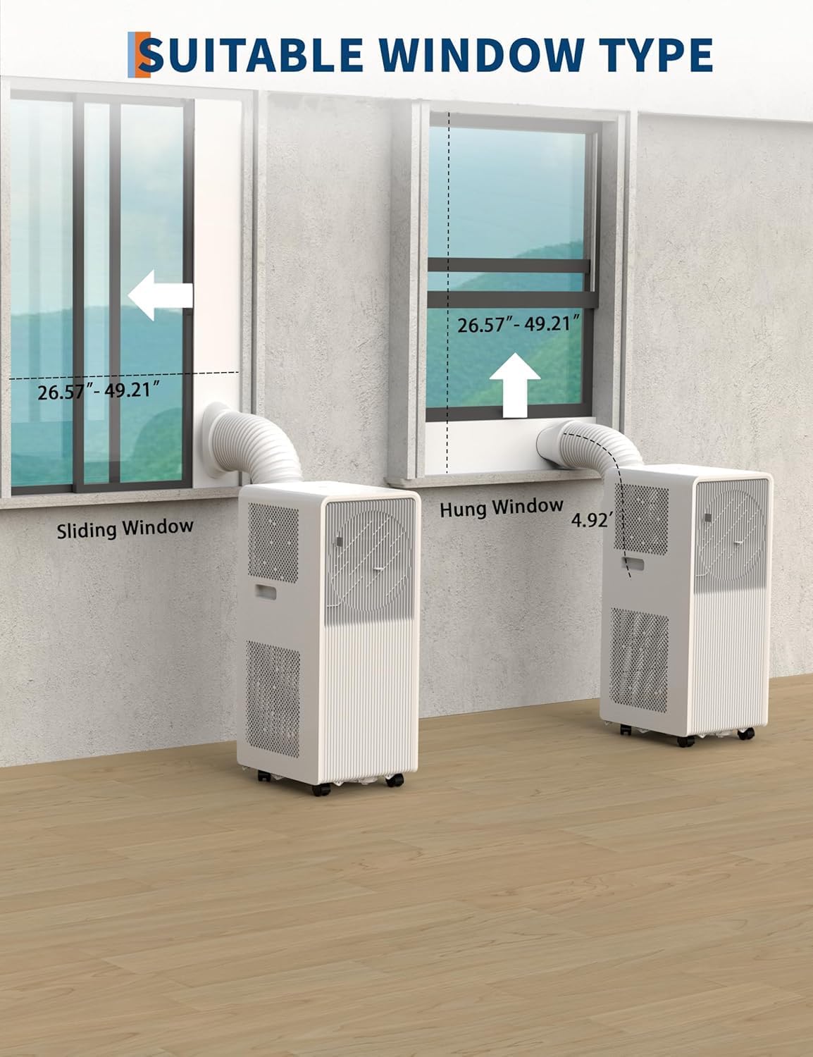 10000 BTU Portable Air Conditioners With Remote Control,Floor Air Conditioner Cooling AC Unit With Fan, Sleep Mode& Dehumidifier, Cools Room Up to 215 Sq.24H Timer Air Conditioner Window Kits