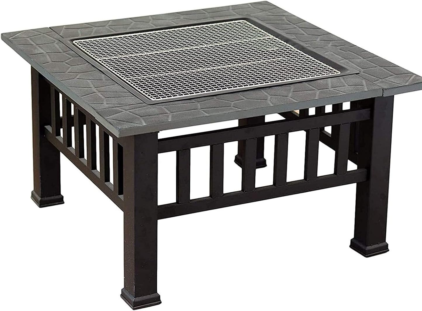 Fire Pits Outdoor Wood Burning Outdoor Fire Pits, Metal Square Firepit Patio Stove BBQ Grill Fire Pit Bowl with Spark Screen Cover,Log Grate, Poker with Cover BBQ Cooking for Outside Camping Back