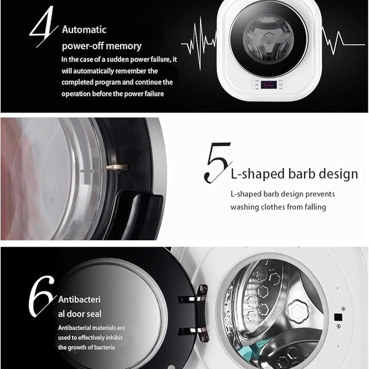 Automatic Wall-Mounted Washing Machine, 3kg Portable Compact Small Household Washer, Drum Inverter Washing Machine, Mini Laundry Machine and Drying, for Bathroom