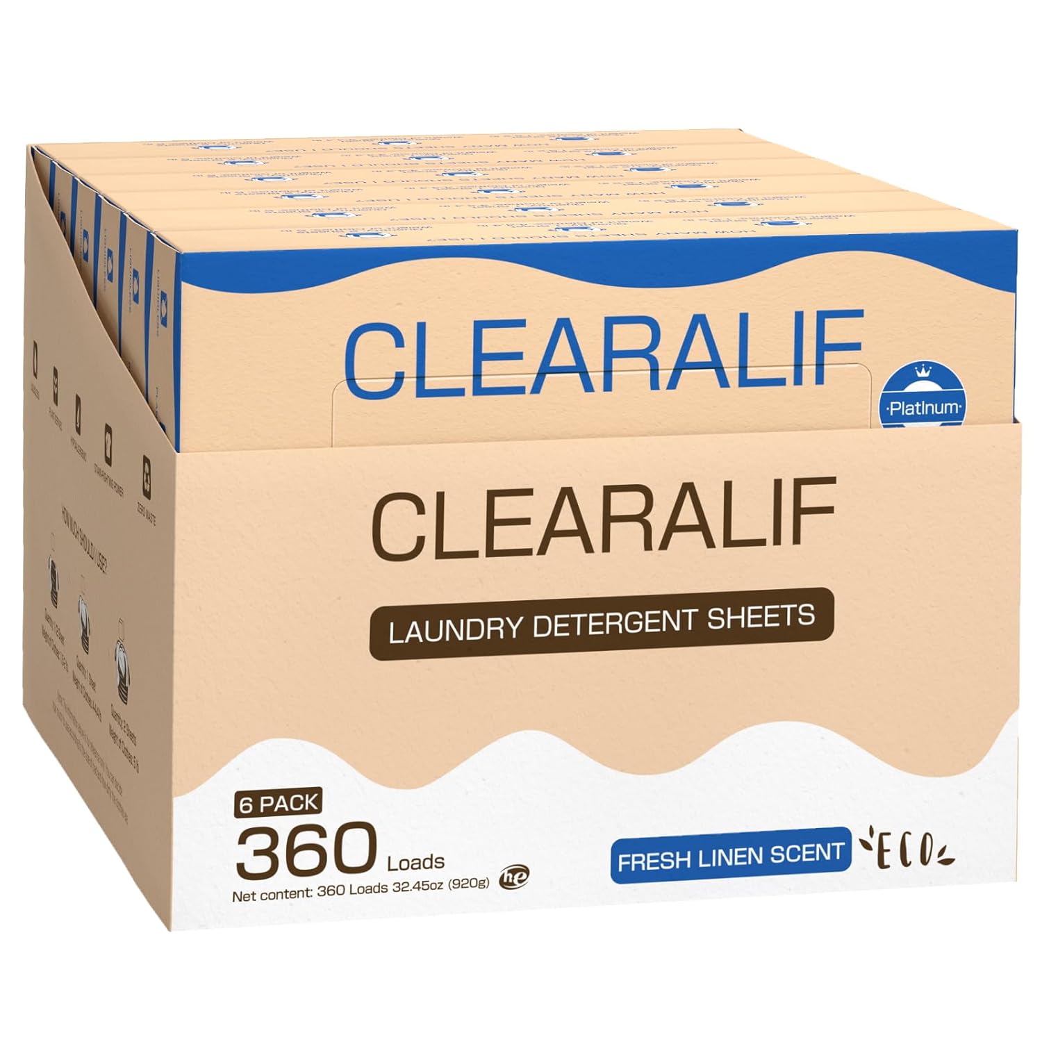 CLEARALIF Laundry Detergent Sheets, Up to 360 Loads, Fresh Linen, liquidless, Eco-Friendly, Zero Waste, Save Space, Travel Laundry Strips for HE Machine