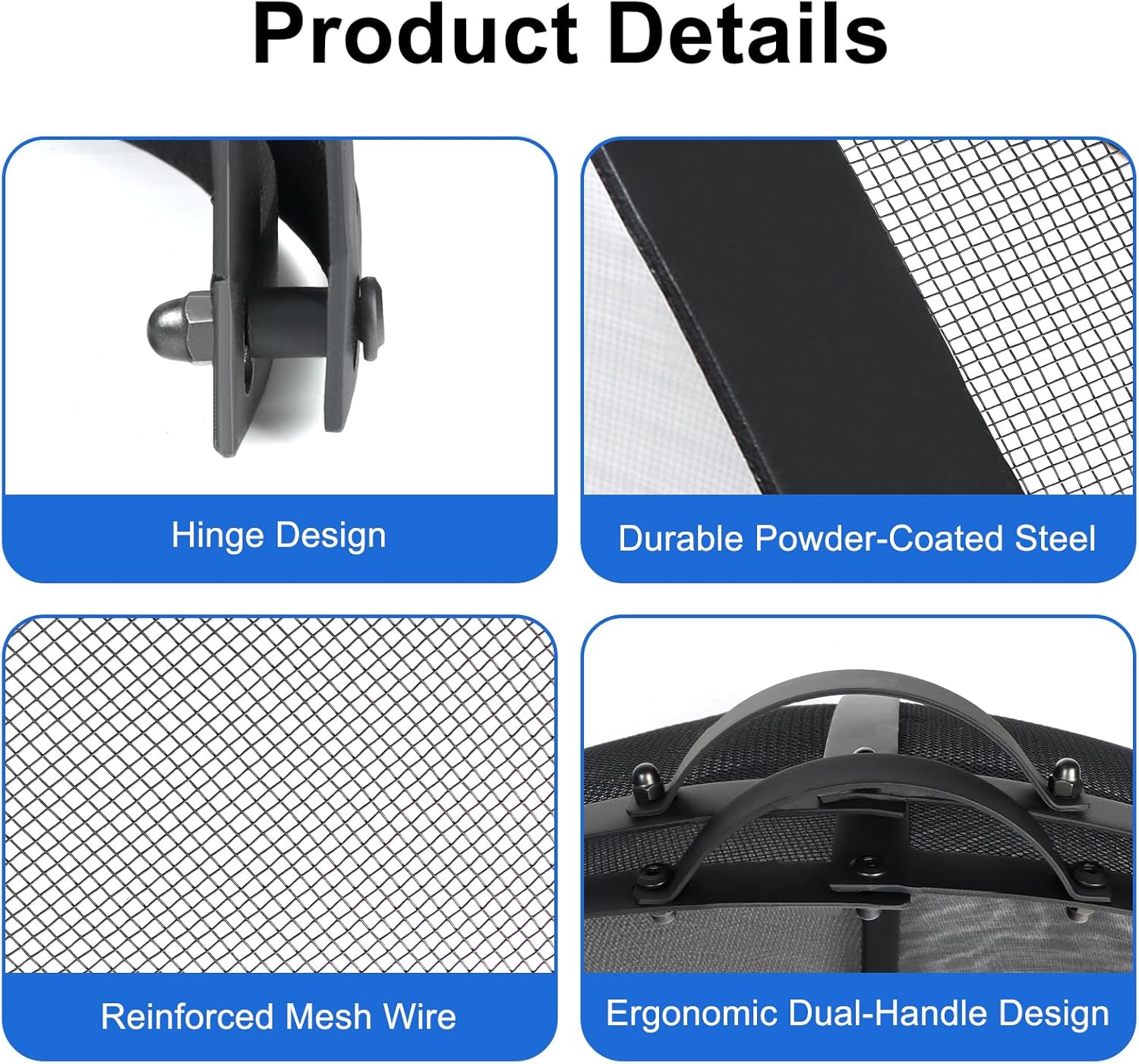 Kodilin Fire Pit Screen 36 Inch Round Fire Pit Spark Screen with Tight-Weave Steel Mesh, Heavy-Duty Firepit Screen Cover Ember Lid with Hinge & Handles for Easy Access and Safe Outdoor Fire Burning