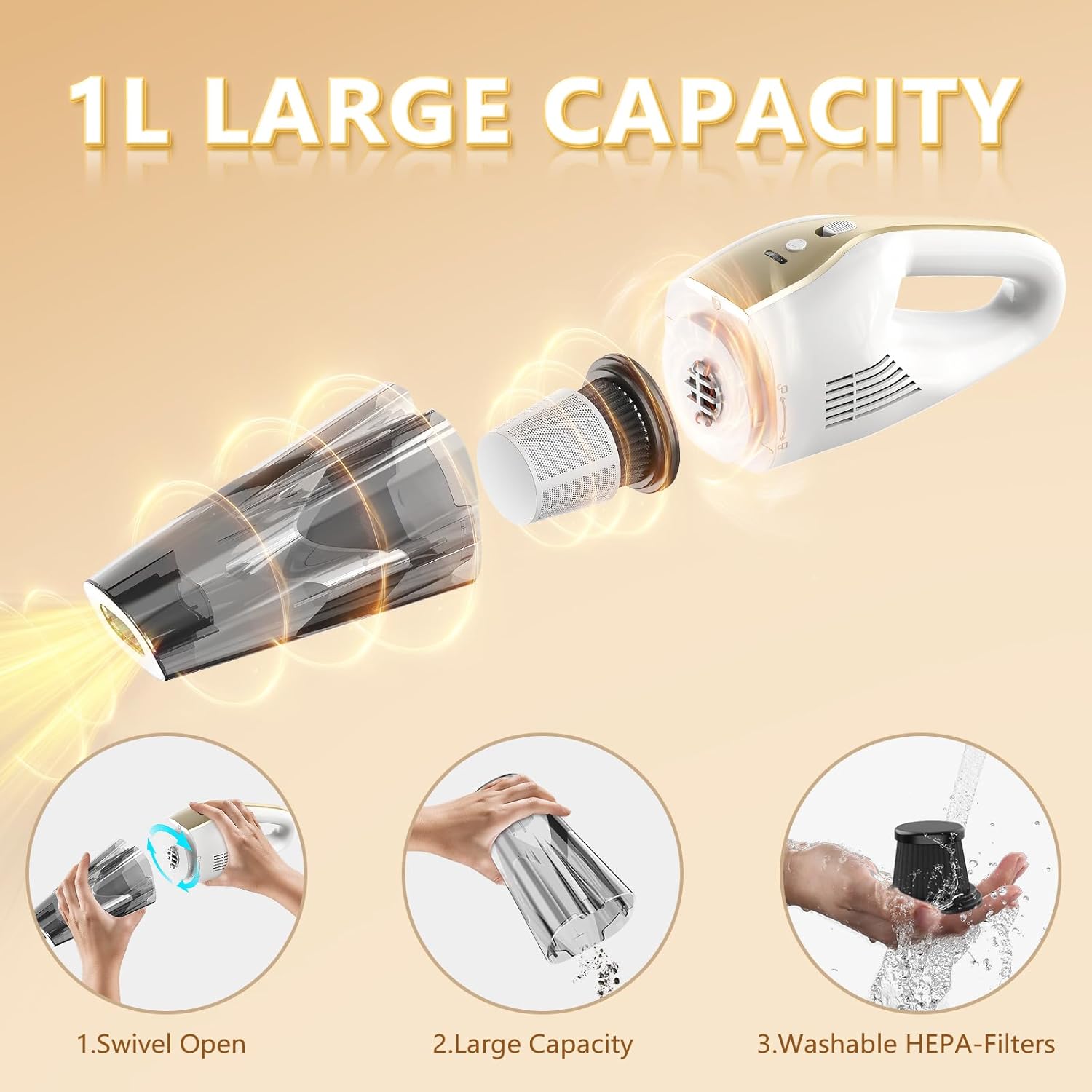 Handheld Vacuum Cordless, 16000Pa 160W Car Vacuum Cleaner with LED Screen,30Min Powerful Hand Held Vacuum Cleaner Portable Cordless Lightweight LED Light Fast Charge Multi-Nozzles for Home Car Office