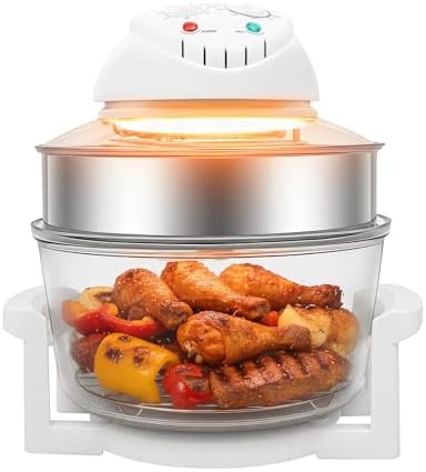 17.96Qt Extra Large Glass Turbo Air Fryer, 360° Viewable Airy Fryer with Expansion Ring, 1200W-1400W Electric Oven with Grill for Home Kitchens, Family Gatherings
