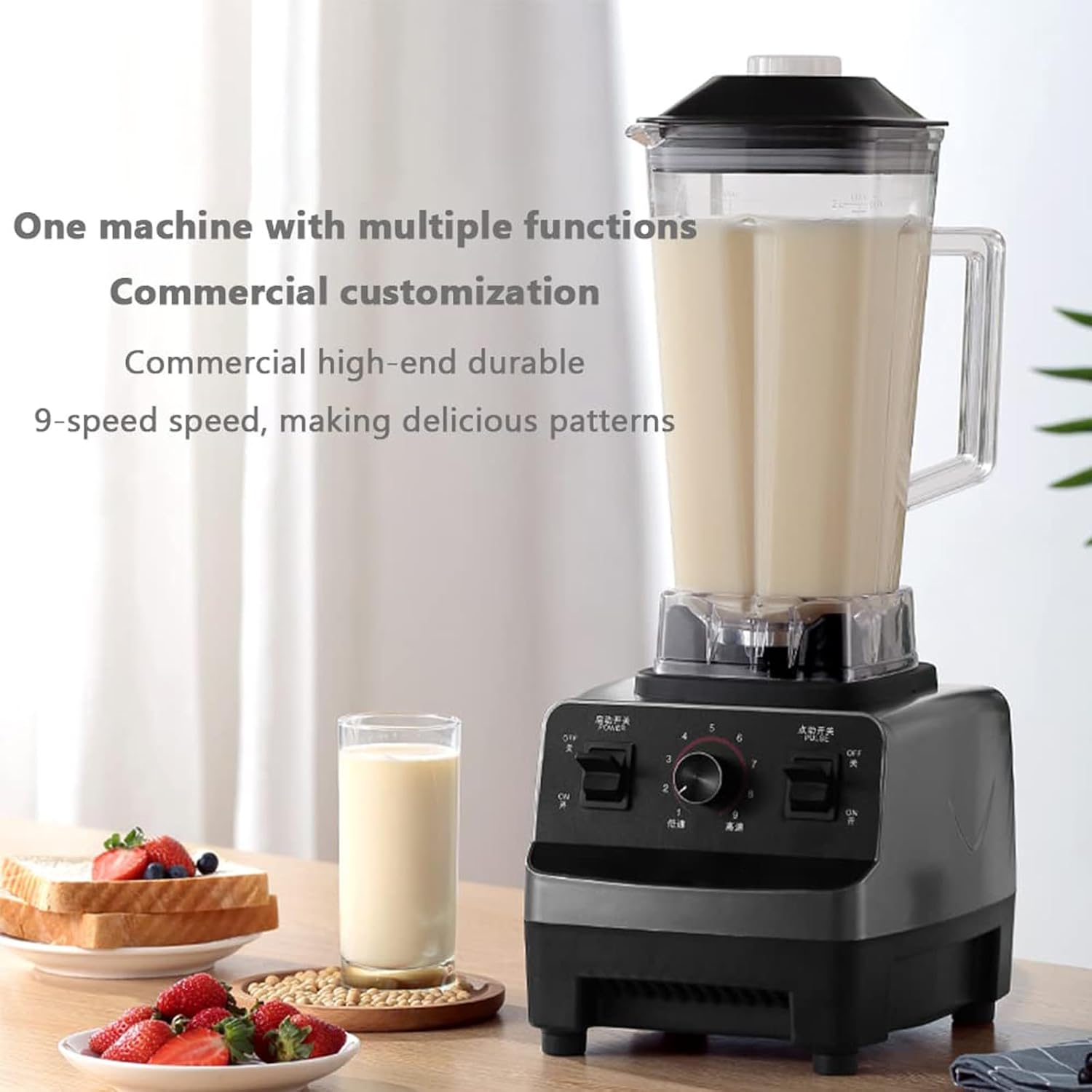 Smoothie Blender, 2L Large Capacity 1600W Professional Countertop Mixer, Multi-Function Soy Milk Maker,9 Speed black