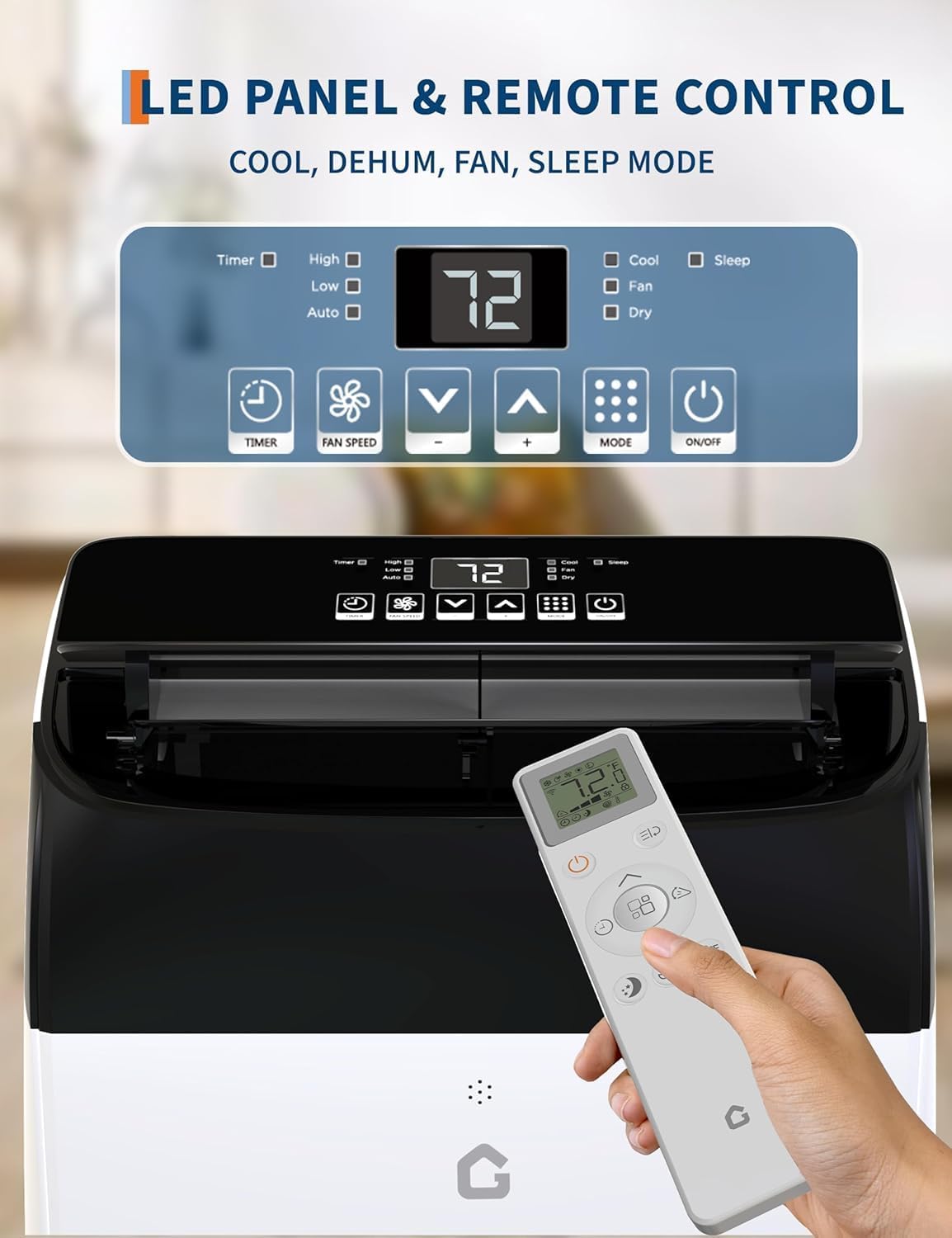 14000 BTU Portable Air Conditioners 3-IN-1 Portable AC Unit Cooling Up to 750 Sq.Ft Quiet Standing Air Conditioner with Remote Control, Cool, Fan, Dehumidifier, 24H Timer for Room Bedroom Floor