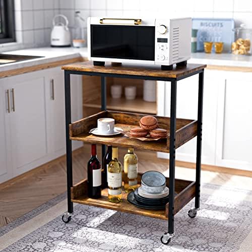 ASTARTH Kitchen Microwave Cart, 3 Tier Rolling Utility Cart on Wheels Coffee Cart, Storage Islands for Living and Kitchen Room