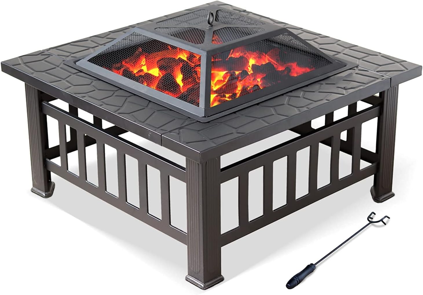 Fire Pit Outdoor Patio fire Pit, Wood-Burning Square fire Pit Table, Garden Patio fire Pit, Heating Brazier Barbecue Rack