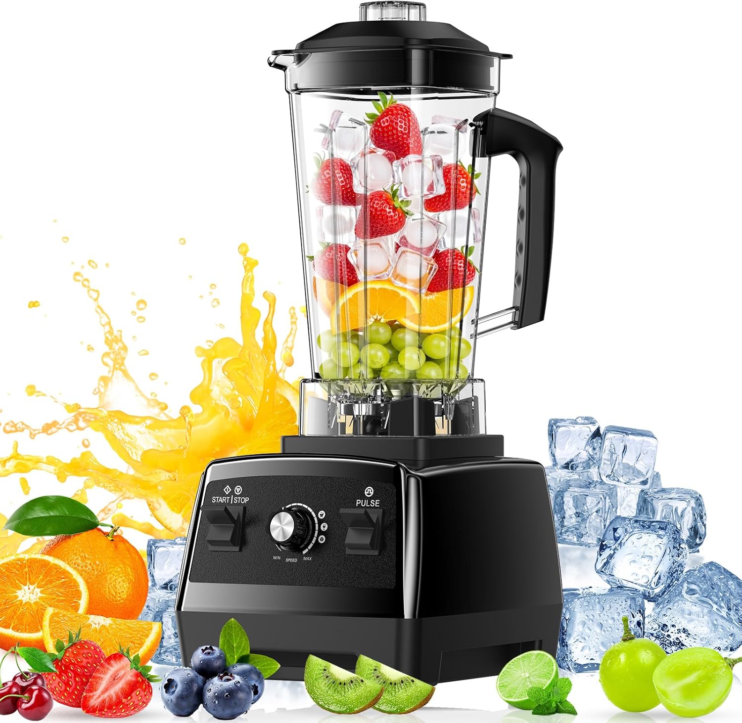 Blender for Smoothies, Countertop Blenders for Kitchen, Ice Crushing, Frozen Fruits, Smoothie Blender with 68Oz. Pitcher, Black