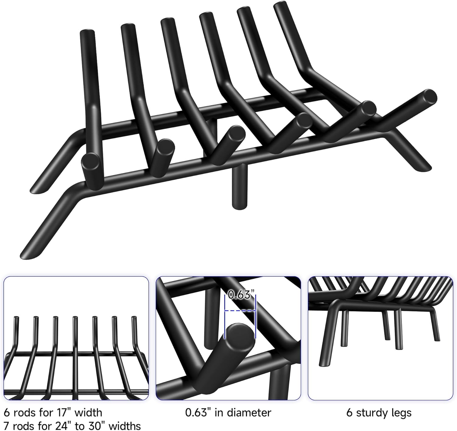 Fireplace Grate 27 Inch, Firewood Log Holder Rack, Heavy Duty Fire Wood Stove Grates for Indoor Outdoor Camping Chimney Hearth Burning Fireplace Accessories Tools