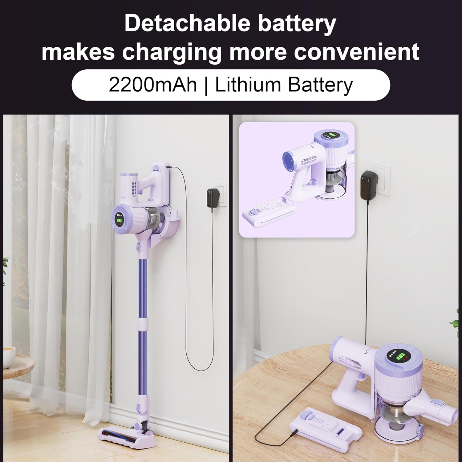 Cordless Stick Vacuum Cleaner, 30KPa Handheld 2200mAh Rechargeable Battery Lightweight Small Vac Electirc Broom, 40Mins Runtime for Home Hard Floor Carpet Pet Hair Cleaning, Purple