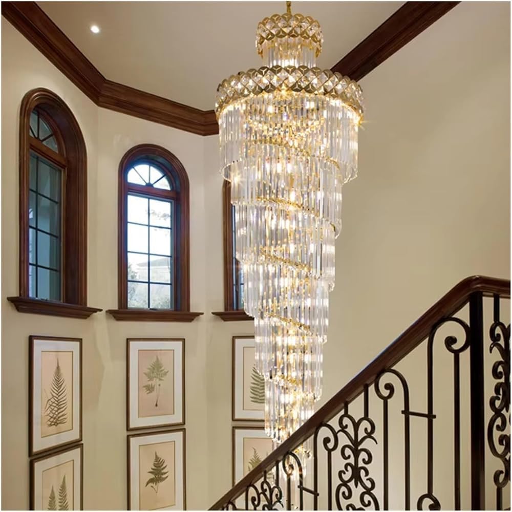 Modern Luxury Large Crystal Chandeliers Hanging Lamp for Villa Hotel Lobby Loft Living Room Decor Rotating Long Pendant Light Household(Cold Light,120 * 50cm)