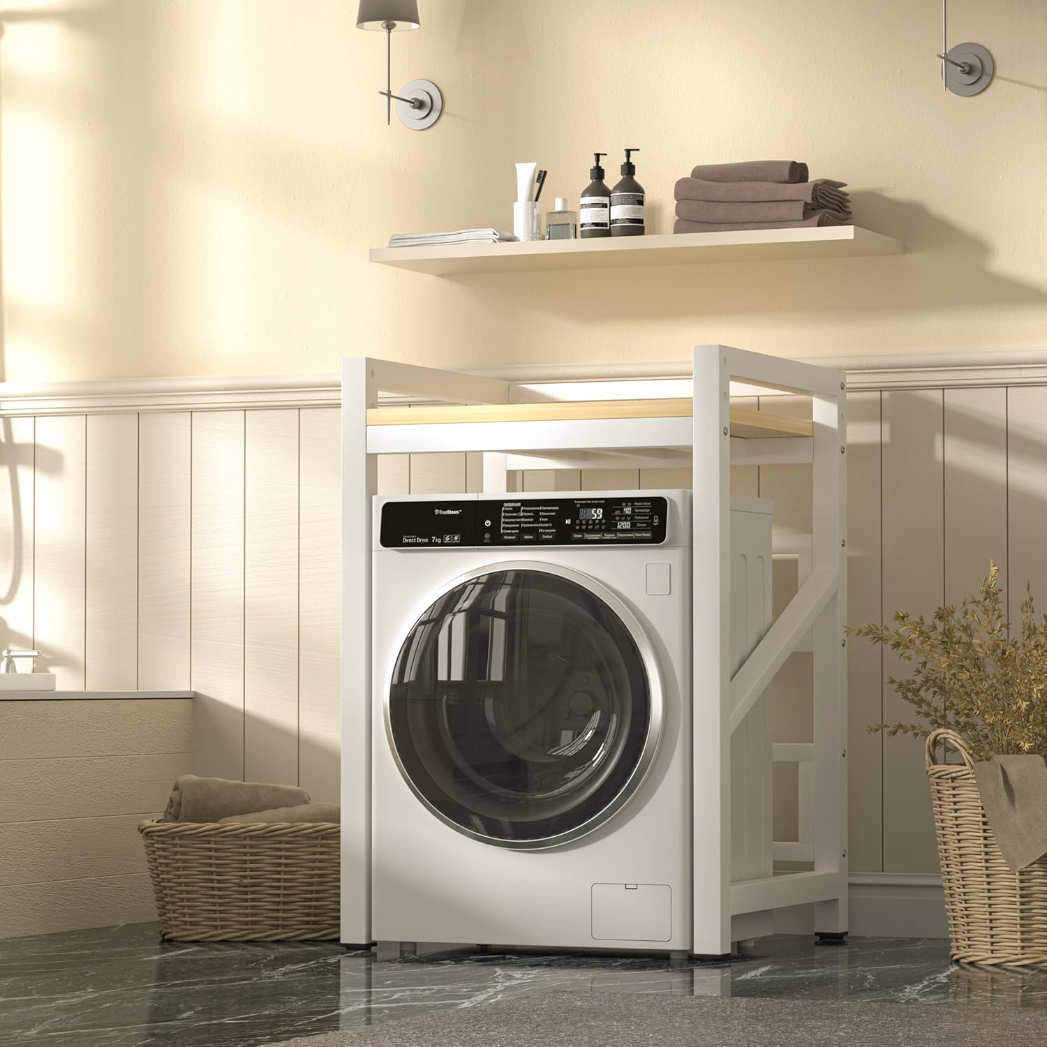 Over The Washer and Dryer Storage Shelf, Widen & 3 Height Adjustable Stacking Rack, Space Saver Washer Dryer Stacking Kit, Thicker Metal Washer Shelf for within 29.5