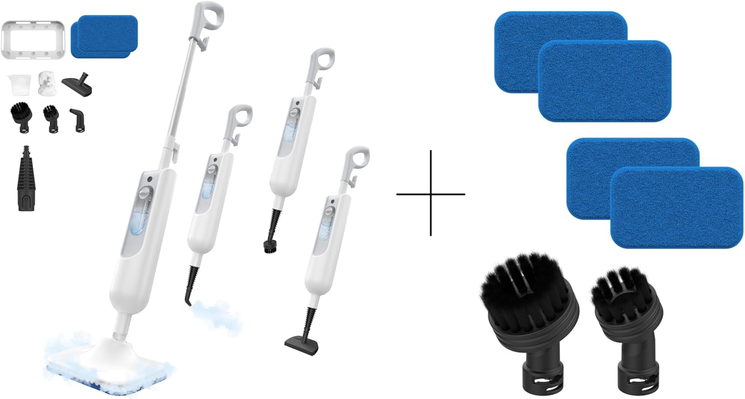 Steam Mop,6-in-1 Handheld Steam Cleaner,Powerful Detachable Steam Mops for Floor Cleaning,MultiPurpose Steamer for Hardwood with 4 Pack Mop Pads and Round Brush Head