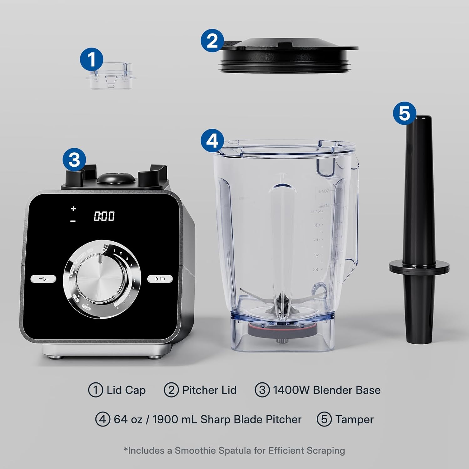 Home Blender, 1400W High-Speed Blender for Ice Crushing Power, Stainless Steel Blades, Kitchen Timer, 10 Speeds, 6 Programs for Smoothies, Frozen Drinks, Self-Cleaning, 64oz Bulk Production