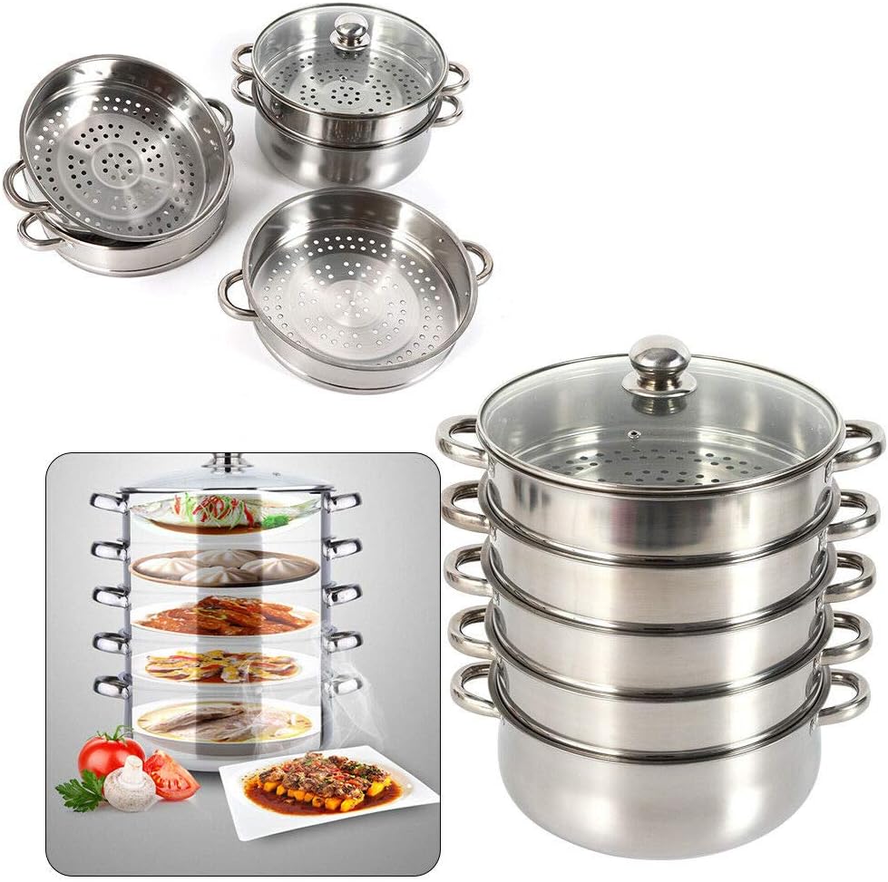 26 cm Stainless Steel steam Cooker, Glass lid, 5-Layer Steamer, Slow Cooker, Cooking Pot, Small appliances, Kitchen Mantle Cooker, Kitchen Appliance