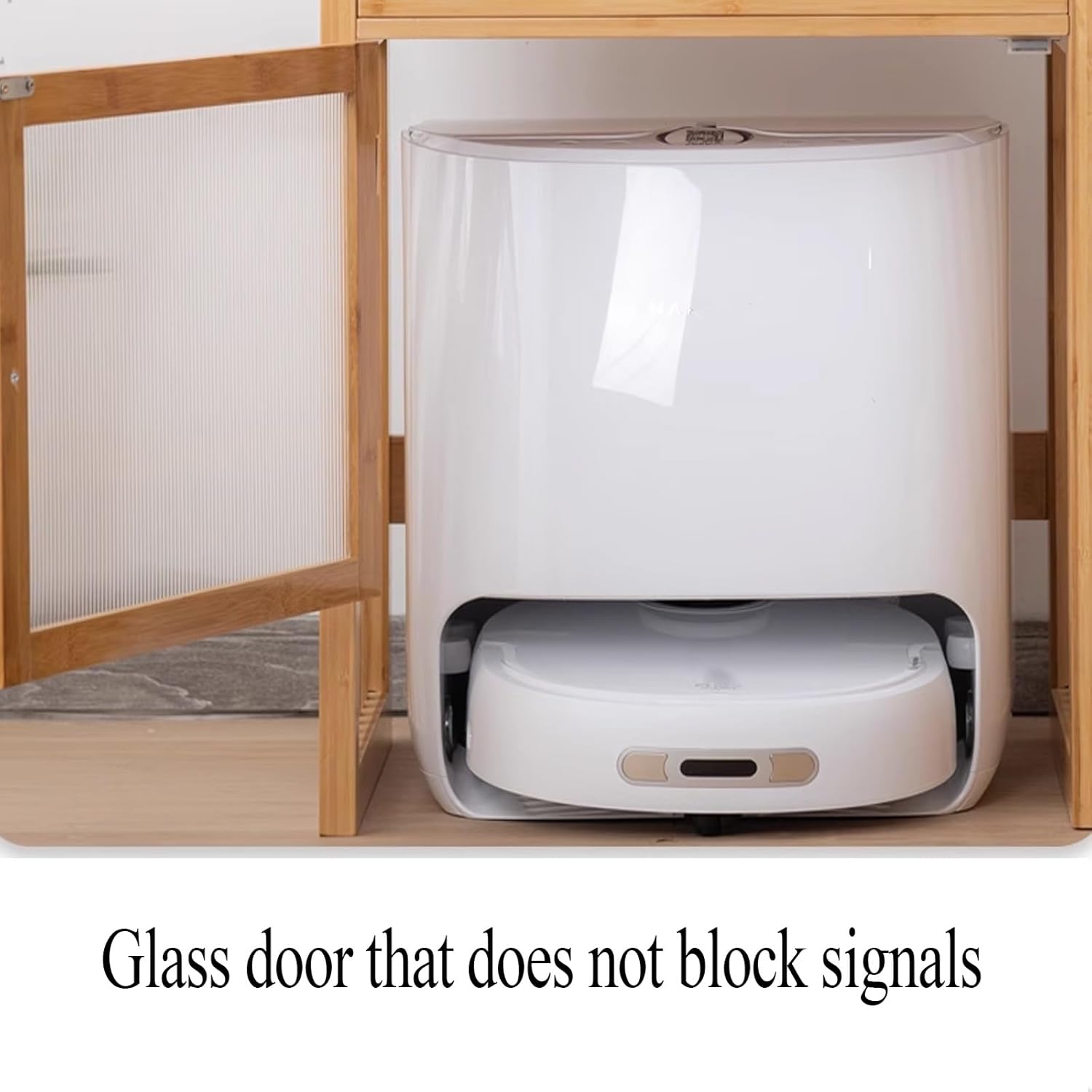 Side Table with Storage Drawers for Self Emptying Robot Vacuum Cleaner, Storage Cabinet with Doors and Shelves for Bathroom End Side Table for Home Office(Natural,Large)