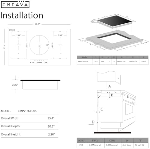 Empava 36 Inch Electric Induction Cooktop Built-In, 5 Zone Smooth Glass Surface, Dual Bridge-Sync, Touch Slider Control, Power Boost, Stop & Go, Timer, Child Lock, Hardwired Kitchen Appliance