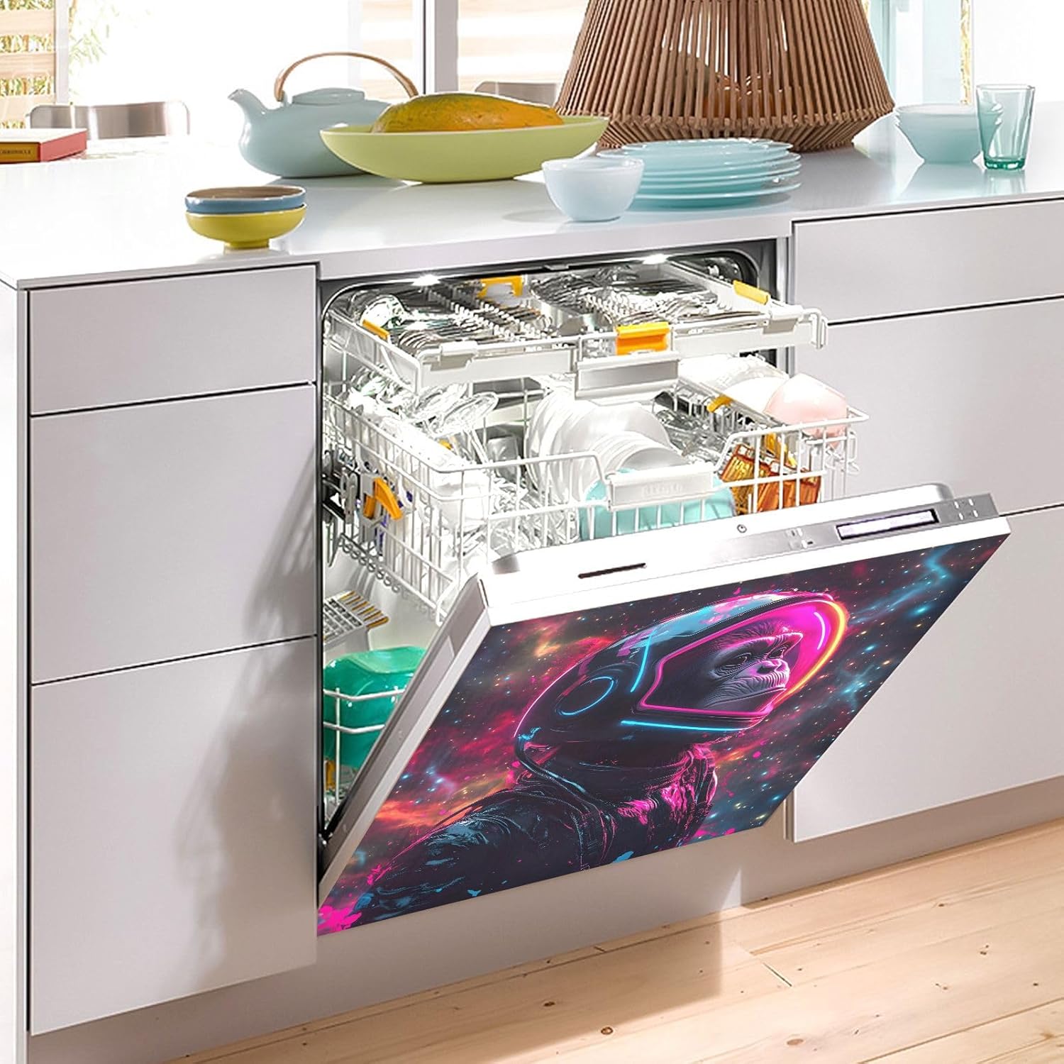 Dishwasher Magnet Cover Large Magnetic Stickers Space Gorilla Front Dishwasher Cover Reusable Decal for Home Kitchen Anti-Scratch Refrigerator Decorative Lid Washing Machine Laundry 23
