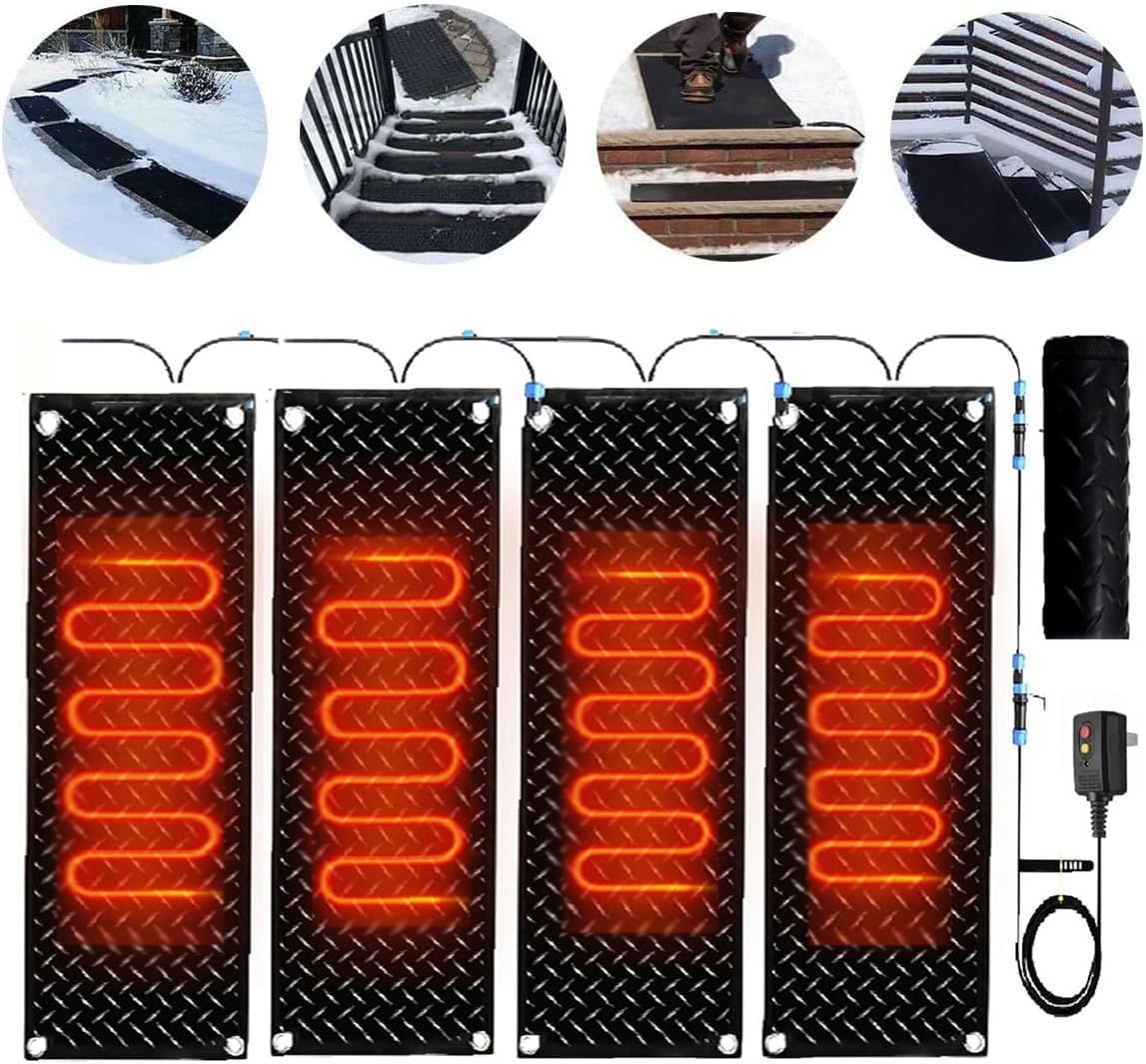 Snow Melting Walkway Mat, 1/2/3/4/5 pcs Anti-Slip Rubber Heated Stair Mat,Snow Melting Mats Outdoor,Electric Snow Melting Mats for Winter Snow Removal,Outdoor Heate(4 Pcs-12x24in/(30x60cm))