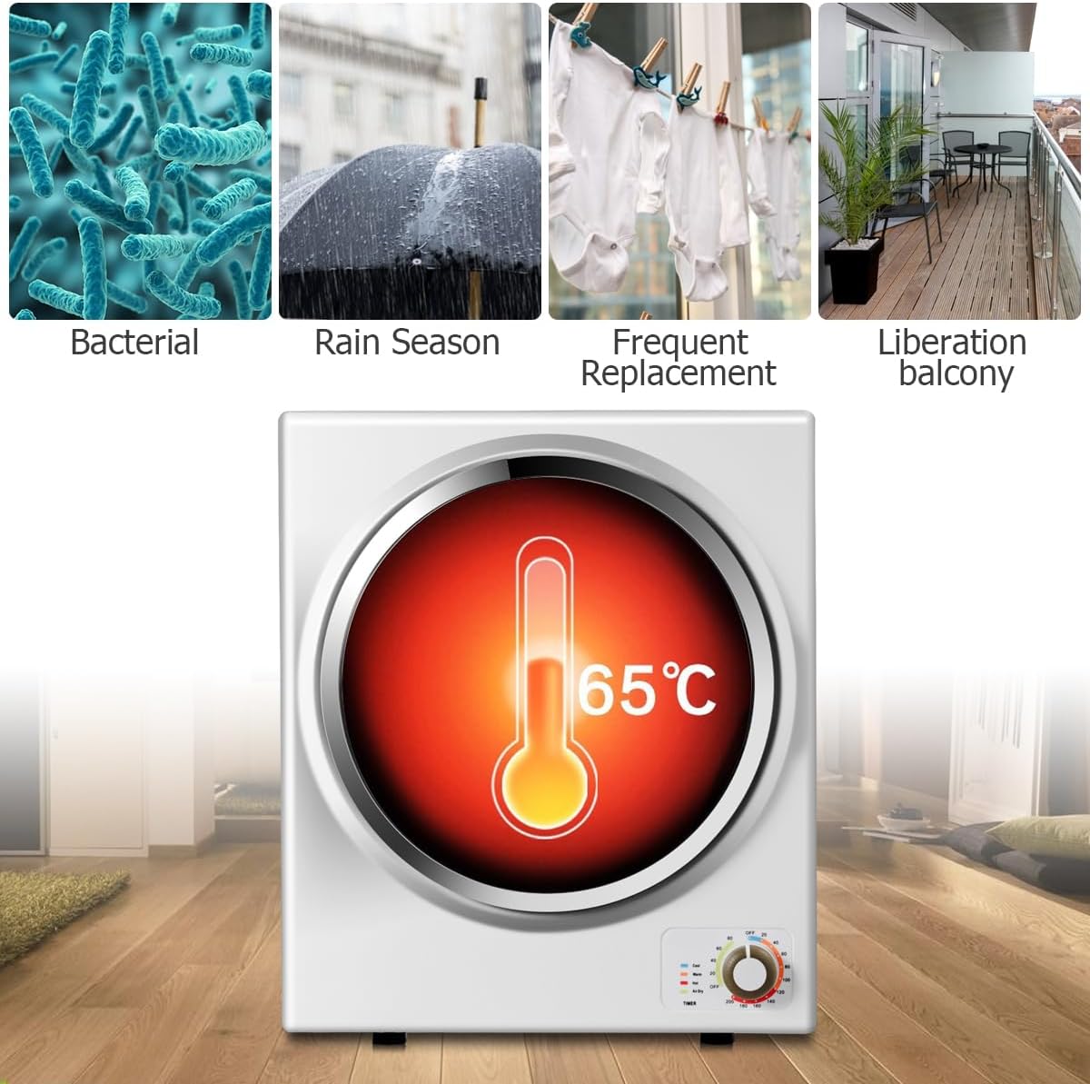 Nightcore Compact Laundry Dryer, Portable Dryer w/Stainless Steel Tub, 4 Automatic Drying Modes, Small Electric Clothes Dryer, Clothes Dryer Machine for Apartments, Dorm 110V