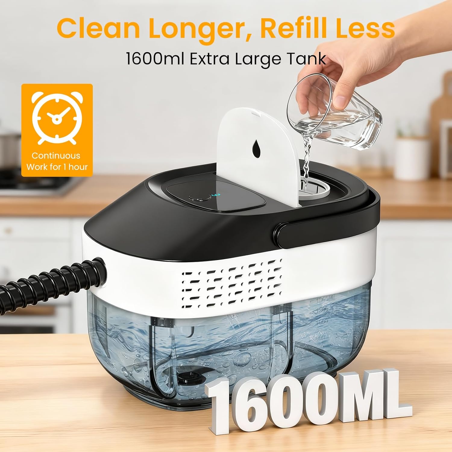 1.69Qt Steam Cleaner, 3-Level Adjustable Pressurized Steamer for cleaning, 10s Heat-Up, 2500W Handheld Steamer Cleaning for Home|Car|Tile|Floor, Multi-Surface Cleaning Machine with 22pcs Accessories