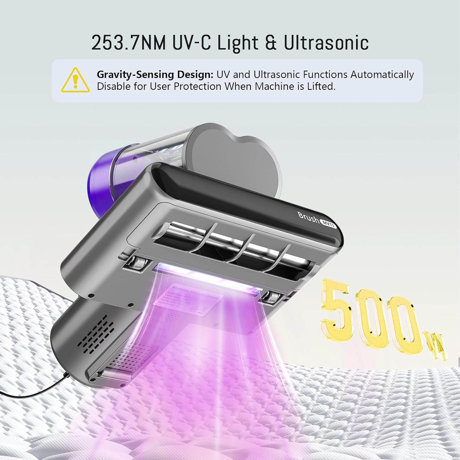 Bed Vacuum Cleaner Mattress Vacuum Cleaner,16Kpa Powerful Handheld Vacuums with UV-C Light & Double Dust Cup & High Heating & Ultrasonic & Anion for Bed Sofa (MV11,Purple)