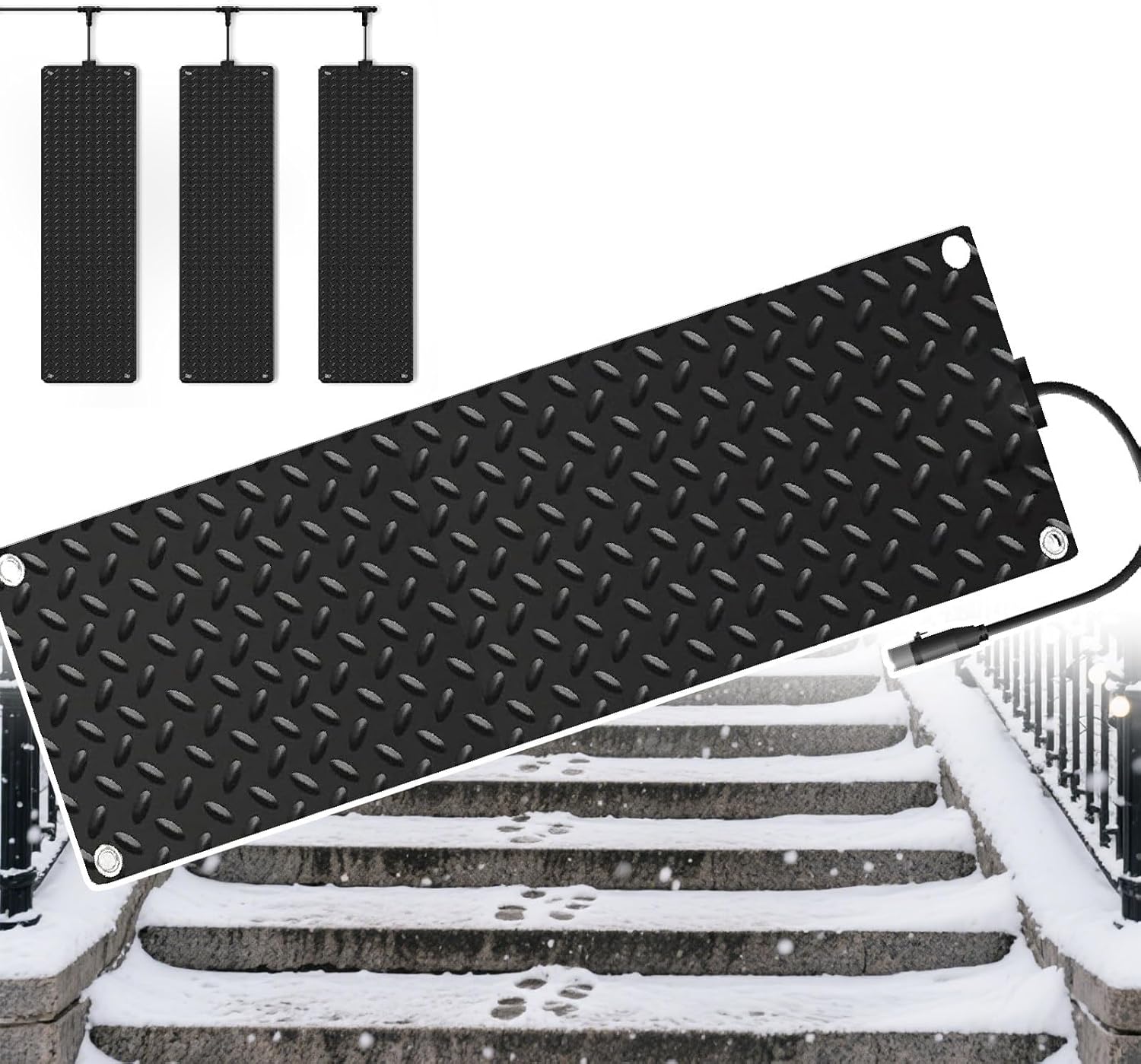 Snow Melting Mats Outdoor/Anti-Slip Electric Snow Heated Walkway Mats,Two-Sided Anti-Slip Texture,Most Cold to -30℃, Winter Ice Heated Rubber Mat for Stairs Steps Floor 21.65x47in