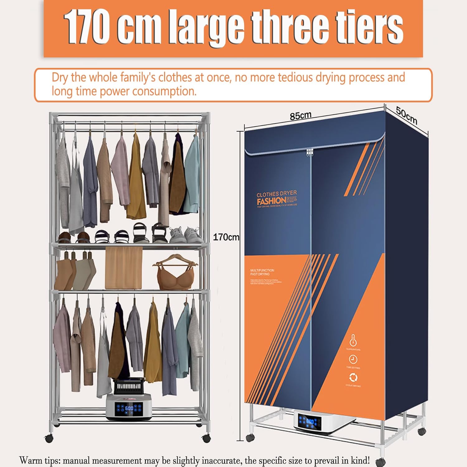 Portable Clothes Dryer Electric Drying Racks, Fast Dry Clothes Drying Rack Machine, With Warm Air Drying Wardrobe With Dustproof Cloth Curtain for Apartments Home Laundry