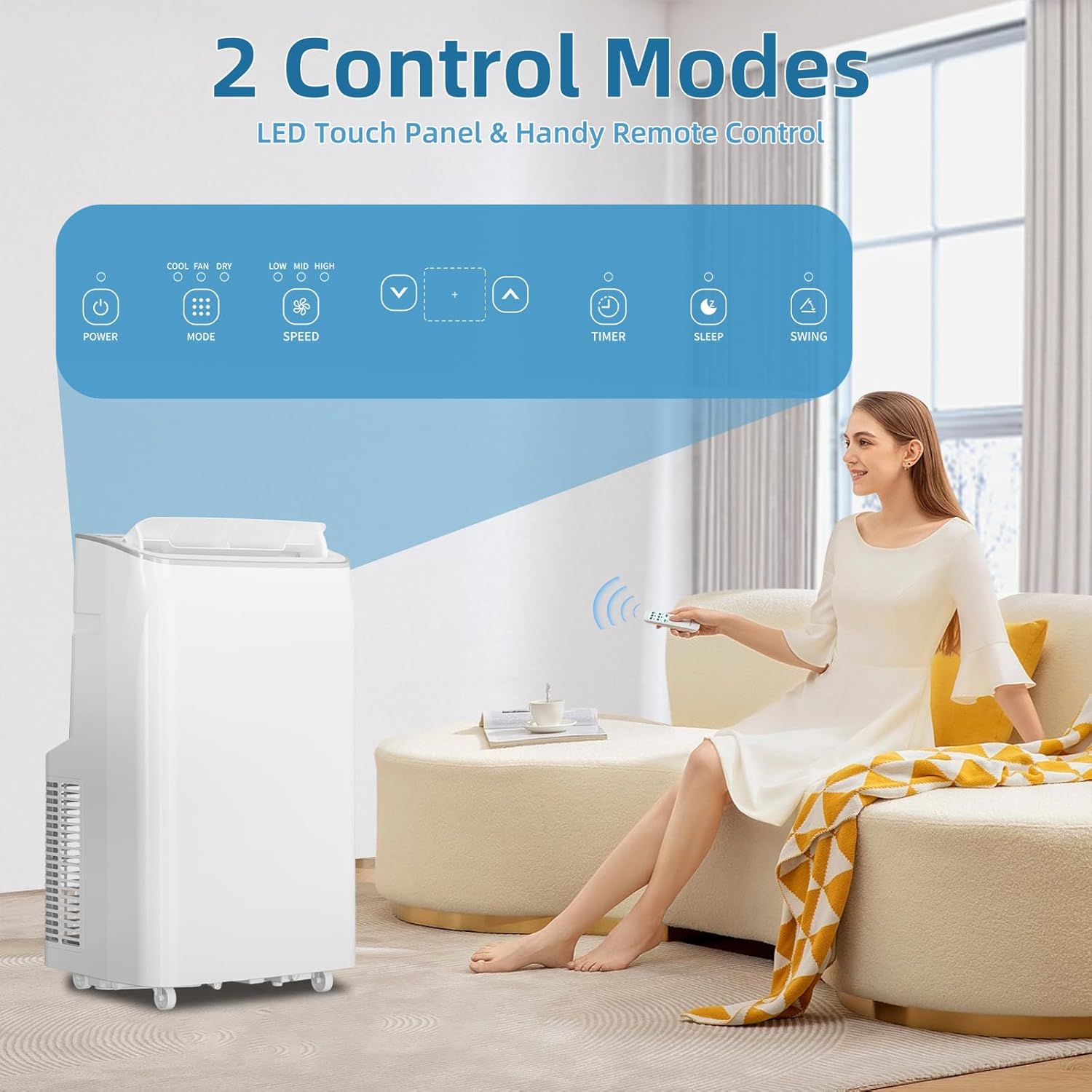 12000 BTU Portable Air Conditioner Cools Up to 550 Sq.Ft, 3-In-1 AC Unit With Dehumidifier, Fan, Cooling Mode & Window Kit, Room Air Conditioner with Remote Control for Bedroom, Living Room, Office