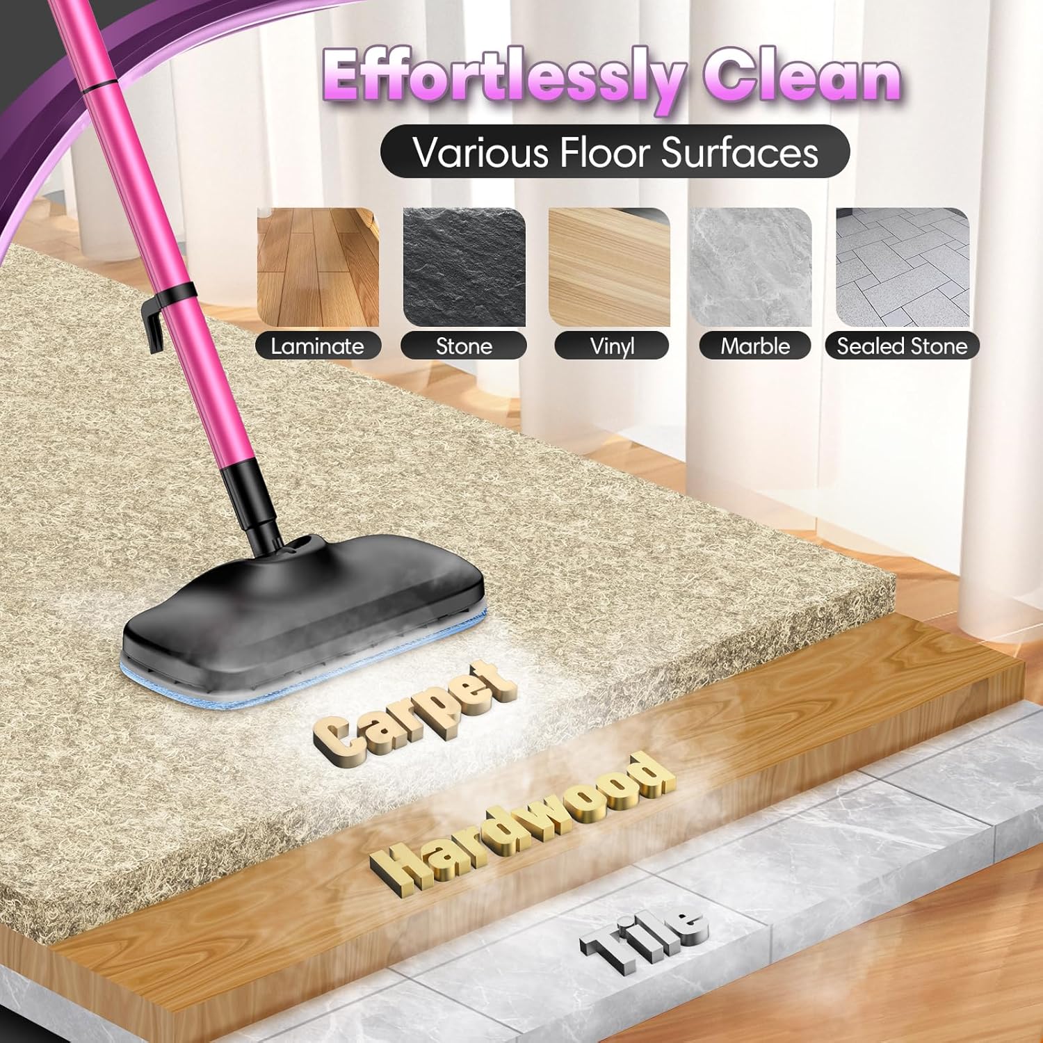 Standable Safe & High Temp Steam Mop Cleaner for Deep Cleaning, Powerful MultiPurpose and Heavy Duty Handheld Steam Cleaner, Detachable Floor Steamer with 18 Accessory for Hardwood Laminate Tile Grout