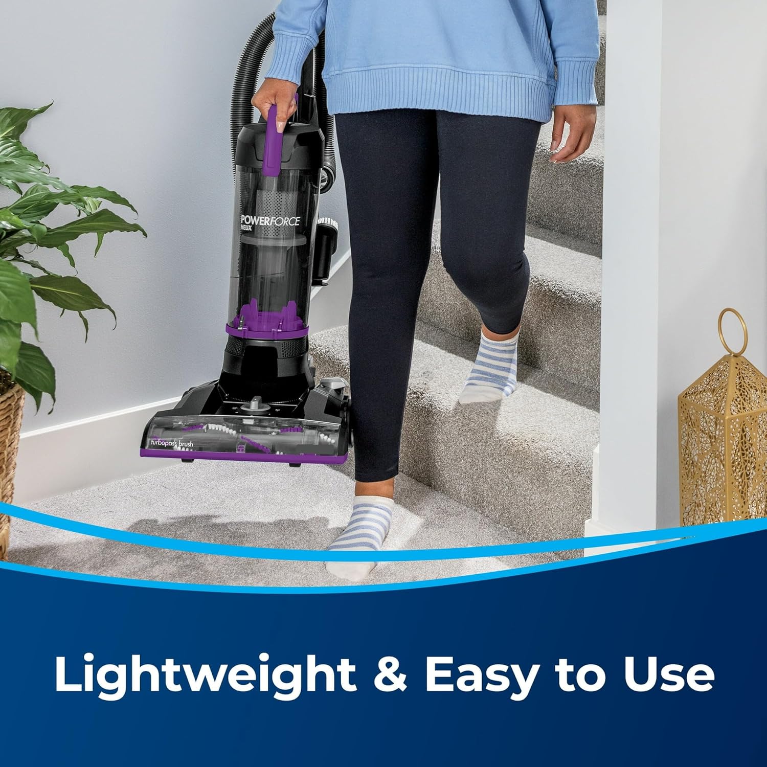 BIISSELLLightweight Upright Vacuum with Helix System, 13‑Inch Path, Extension Wand & On‑Board Tools for Deep Carpet & Hard Floors (Purple)