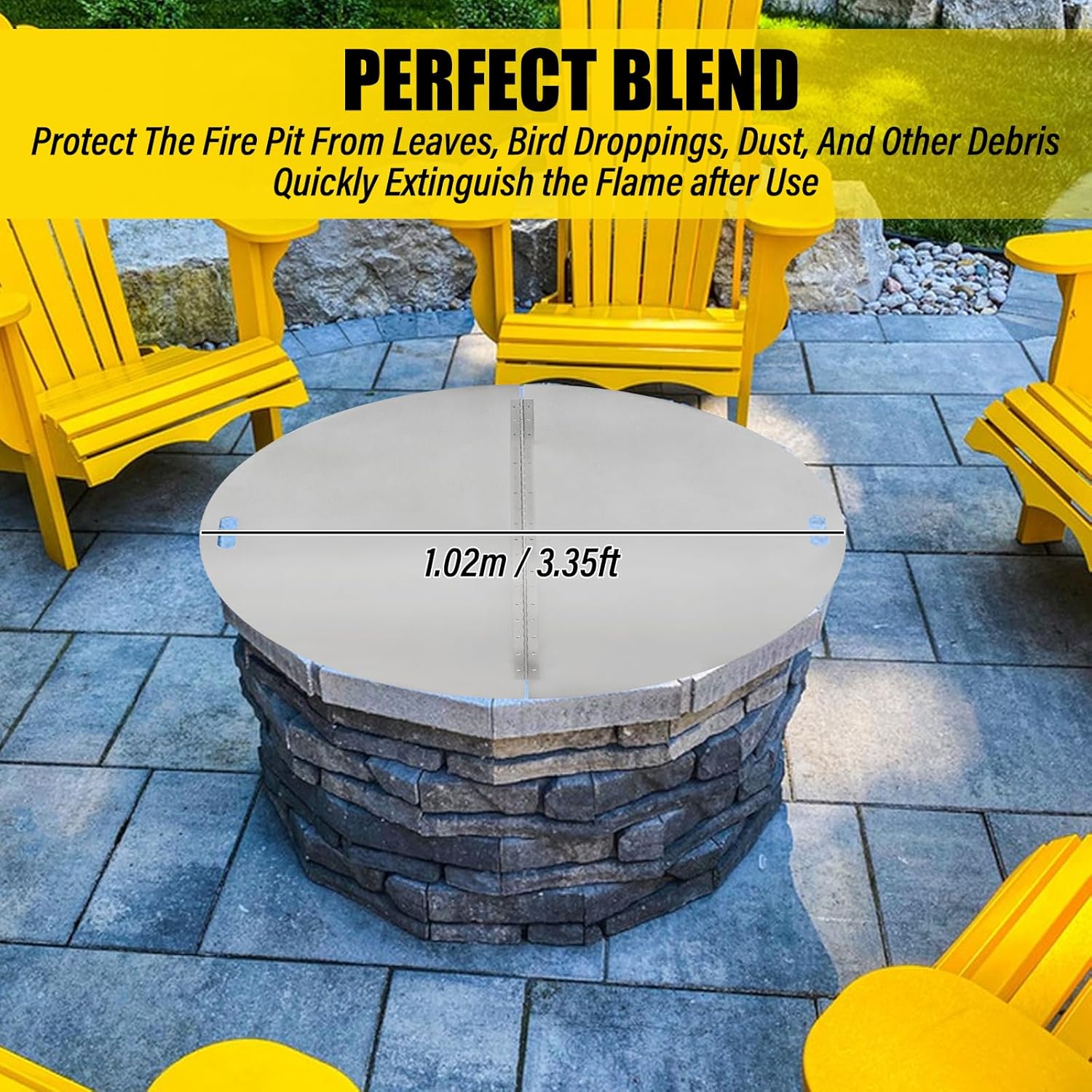 Fire Pit Lid Round, 40 Inch Foldable Fire Pit Ring Snuff Cover, 3mm Thickness 430 Stainless Steel Fire Pit Spark Screen Cover, Built-in Handle Fire Pit Lid for 40 in Round Floor Type Brazier