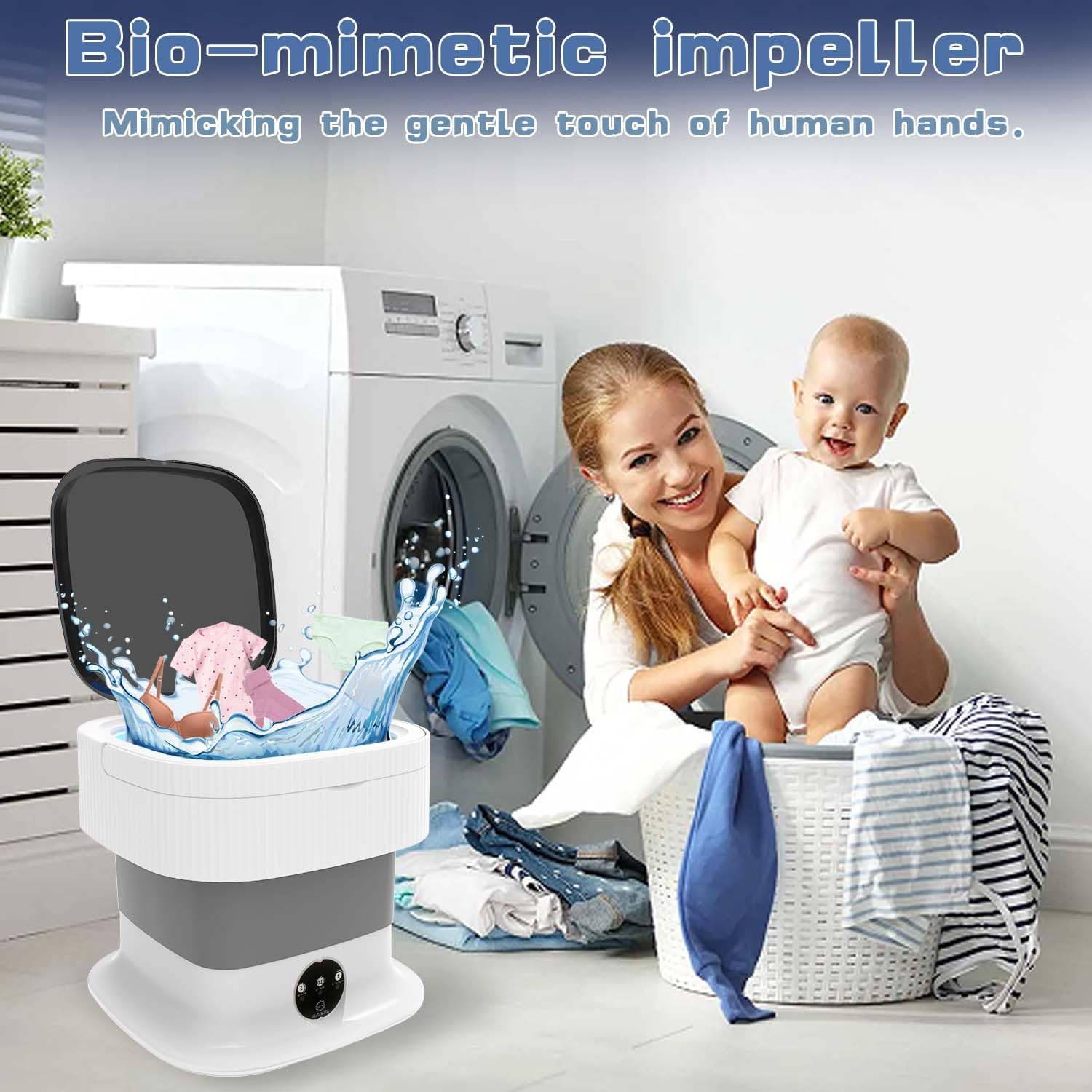Portable Washing Machine, 60W Mini Washer and Dryer, 16L Folding Lavadora Portatil with Spin,Small Collapsible Clothes Laundry for Underwear, Baby Clothes, Socks (Grey)