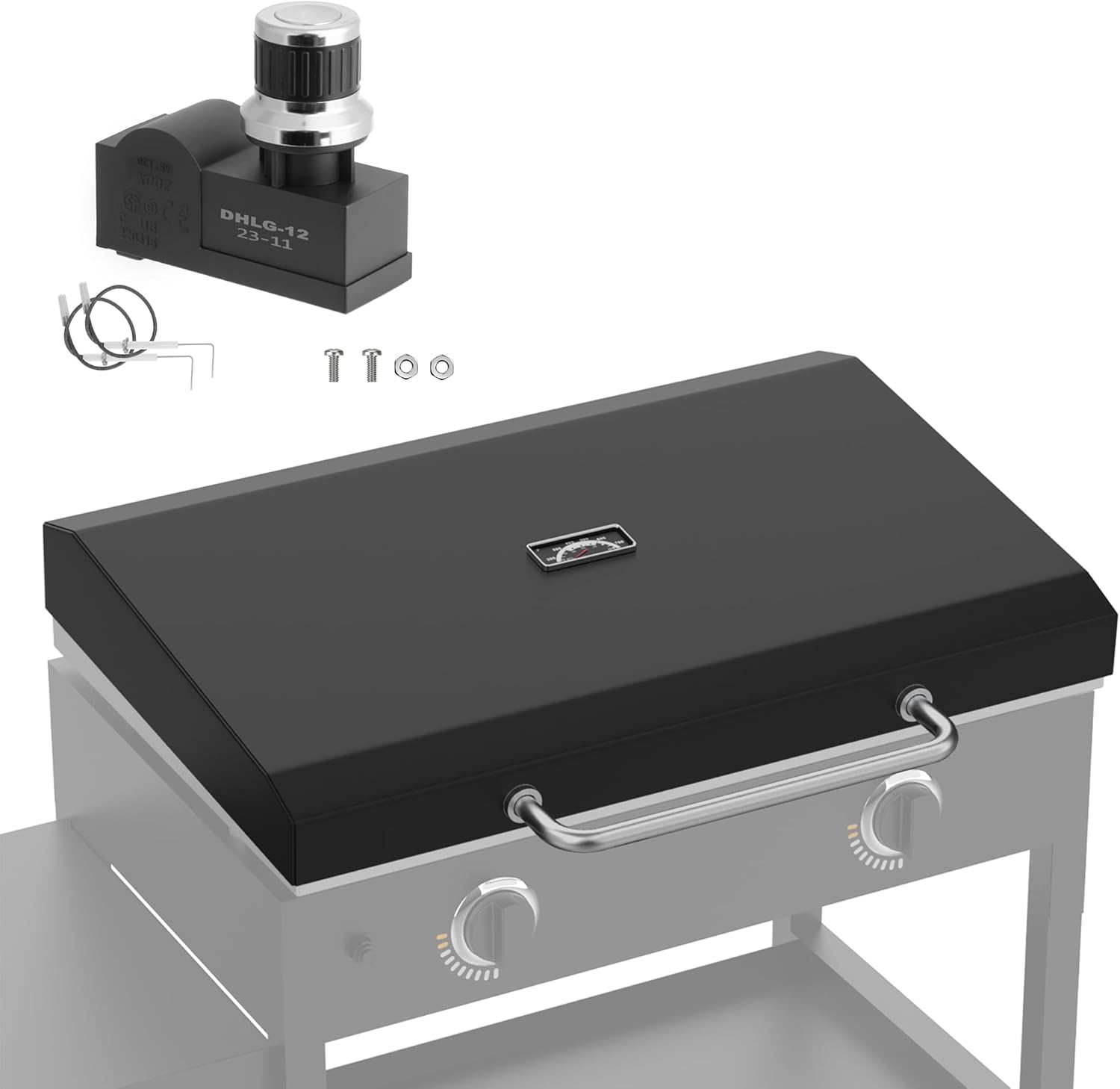Upgraded Griddle Hinged Lid and 2 Outlet Electronic Grill Igniter Kit for Blackstone 28 inch 1517 1605 1853 1924 1885 1803 1839 1856 1983 2094 Grill, Hard Cover Hood for Blackstone 28