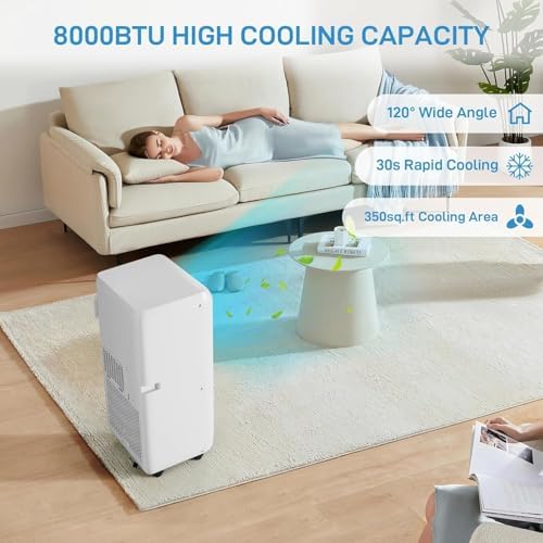 8000BTU Portable Air Conditioners, Portable Ac Unit Cools Up To 350 Sq, With Touch Remote Control, 24h Timer Air Cooler For Bedroom Office