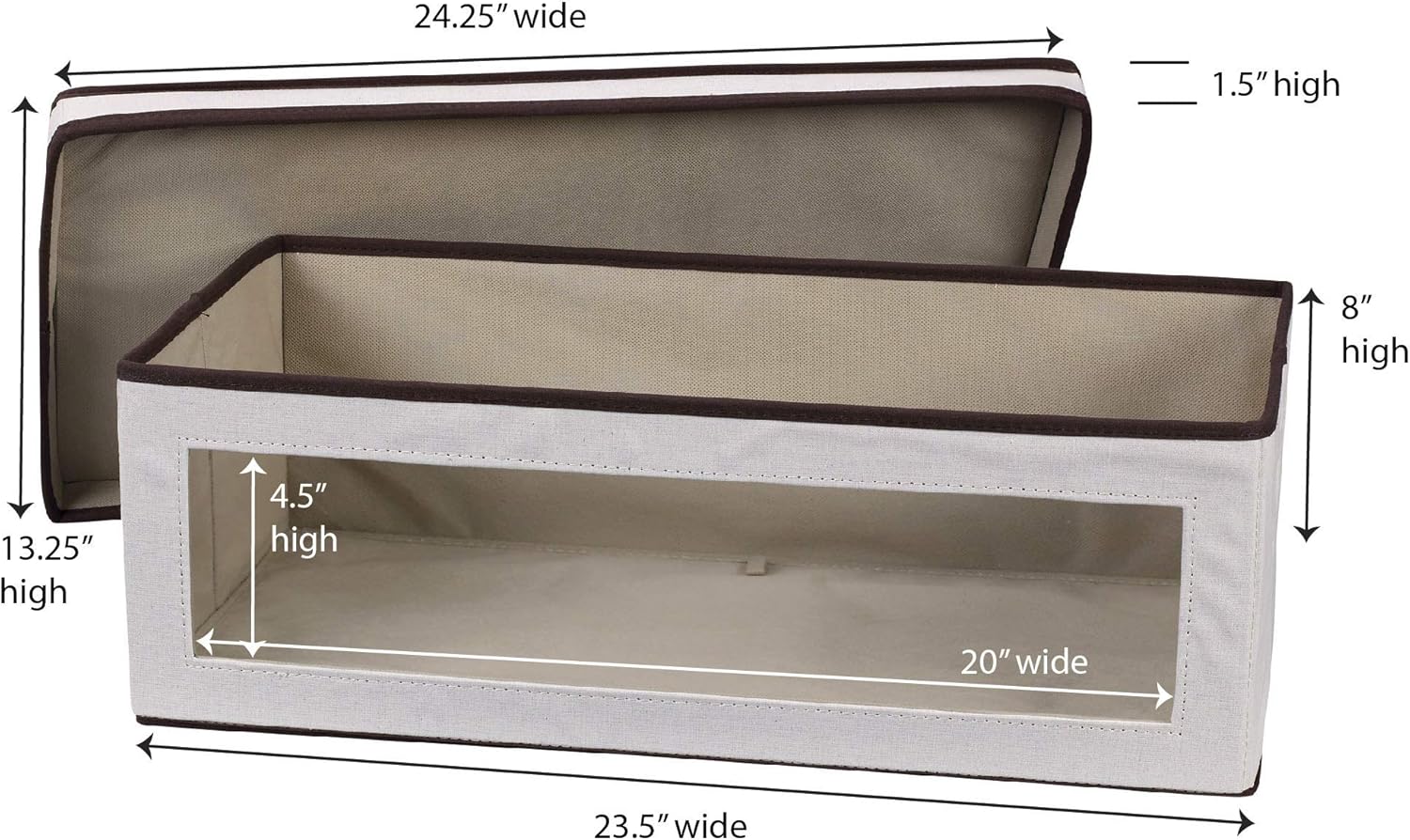 Household Essentials 514 Vision Storage Box - Natural Canvas with Brown Trim - Large