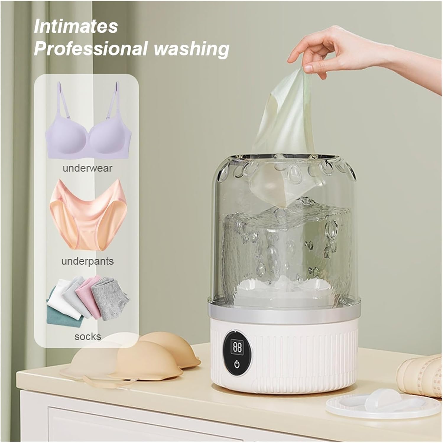 Portable Washing Machine, Mini Underwear Washer Rechargeable Electric Socks Washing Machine Household Small Wireless Portable Laundry Underwear Cleaner,for Apartments, Homes, and Dorms