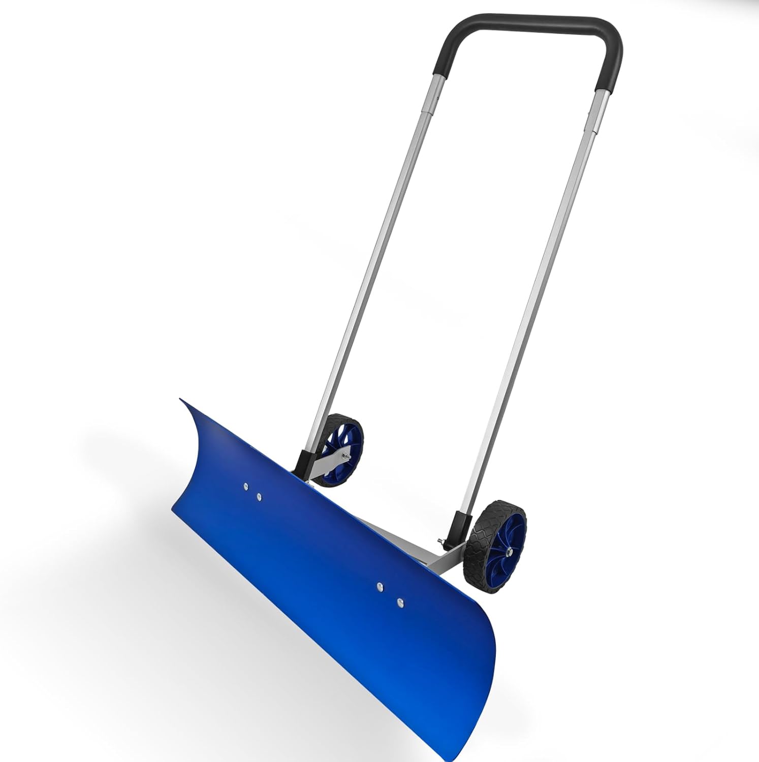 37-inch Snow Pusher Shovel with Wheels, Lightweight Aluminum Alloy Snow Plow for Driveway & Sidewalks, Reversible & Angled Blade, 90° Ergonomic Handle for Efficient Snow Removal, Back Saver